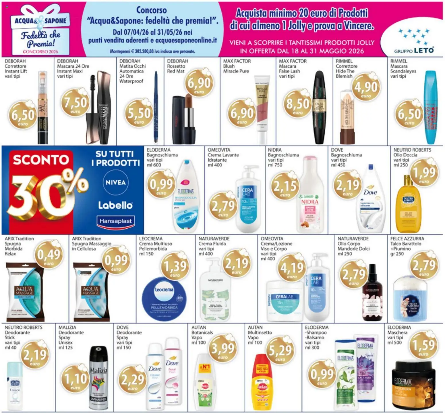 Volantino Acqua e Sapone del 18.05.2026 | Pagina: 14 | Prodotti: Sapone, Deodorante, Talco, Mandorle