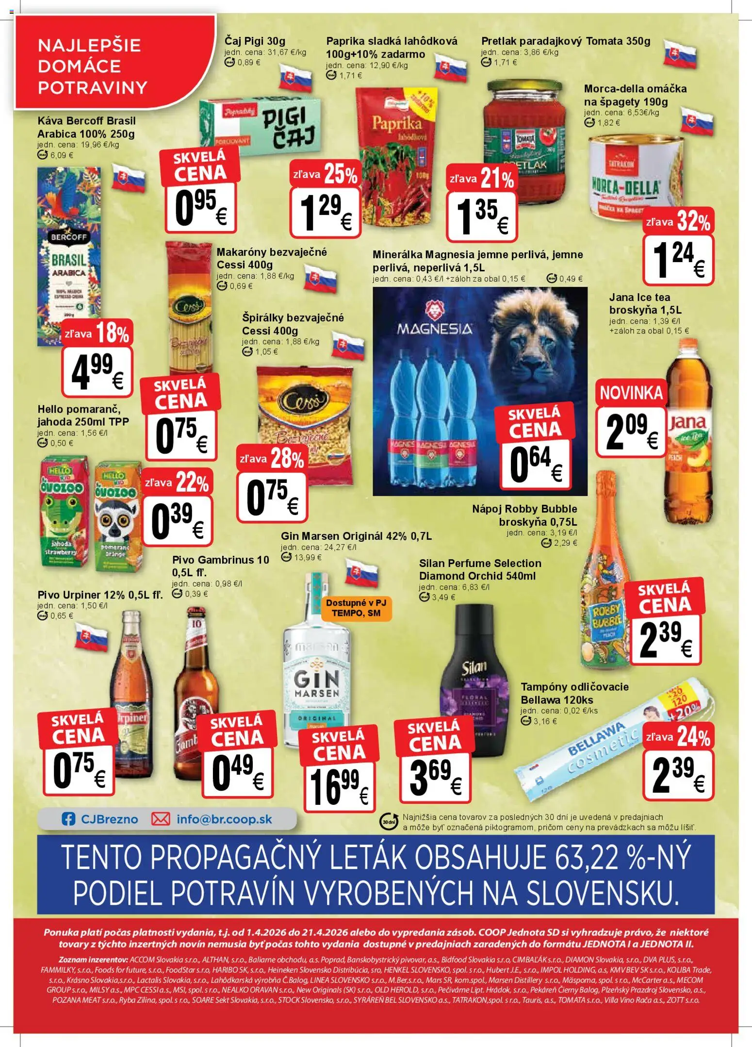 Nové COOP Jednota akcie – leták je platný od 01.04.2026 | Strana: 4 | Produkty: Paprika, Káva, Víno, Silan