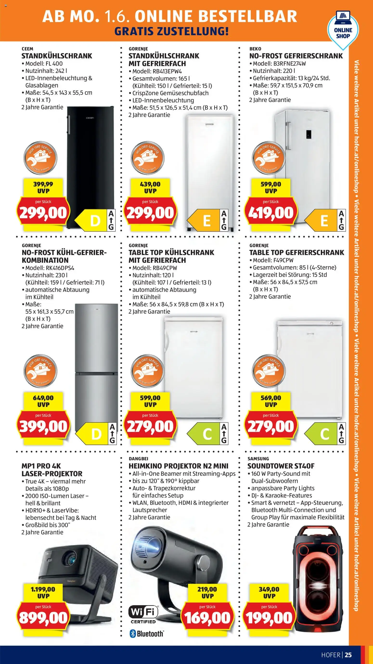 Hofer Flugblatt gültig ab 29.05.2026 | Seite: 31 | Produkte: Lautsprecher, Kühlschrank, Gefrierschrank, Samsung