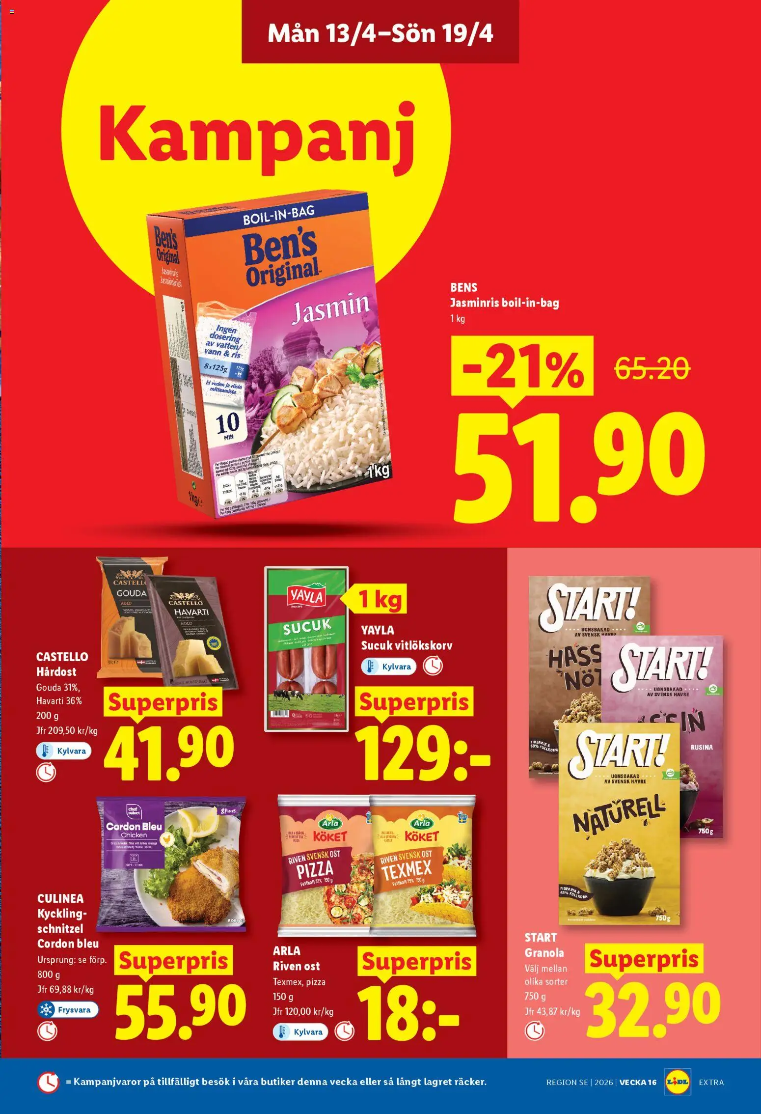 Lidl reklamblad aktuell från 13.04.2026 | Sida: 13 | Produkter: Riven ost, Pizza, Granola, Ris