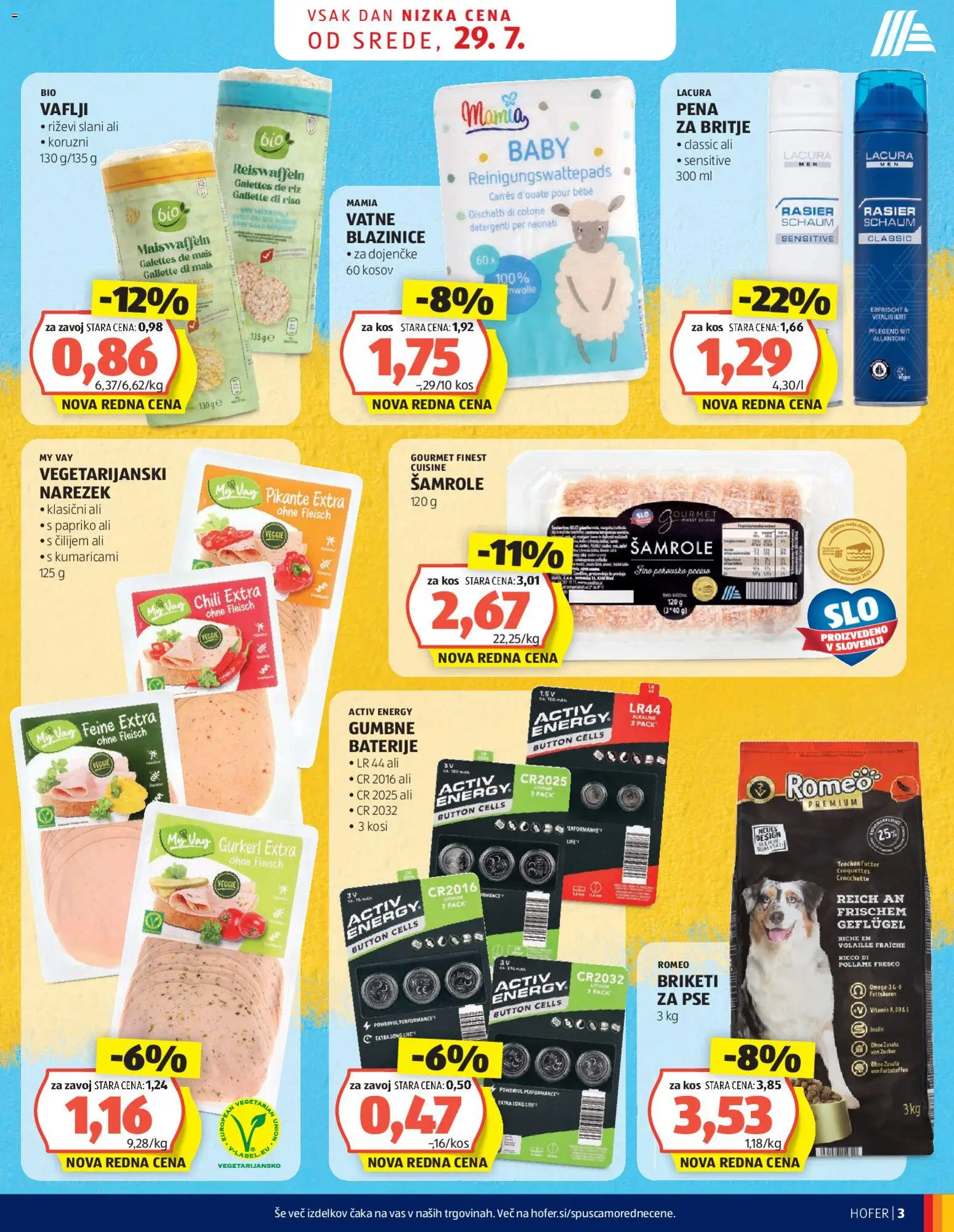 Novi Hofer katalog ponudbe – veljaven od 29.07.2026 | Stran: 3 | Izdelki: Vatne blazinice, Vaflji, Pena za britje, Riz