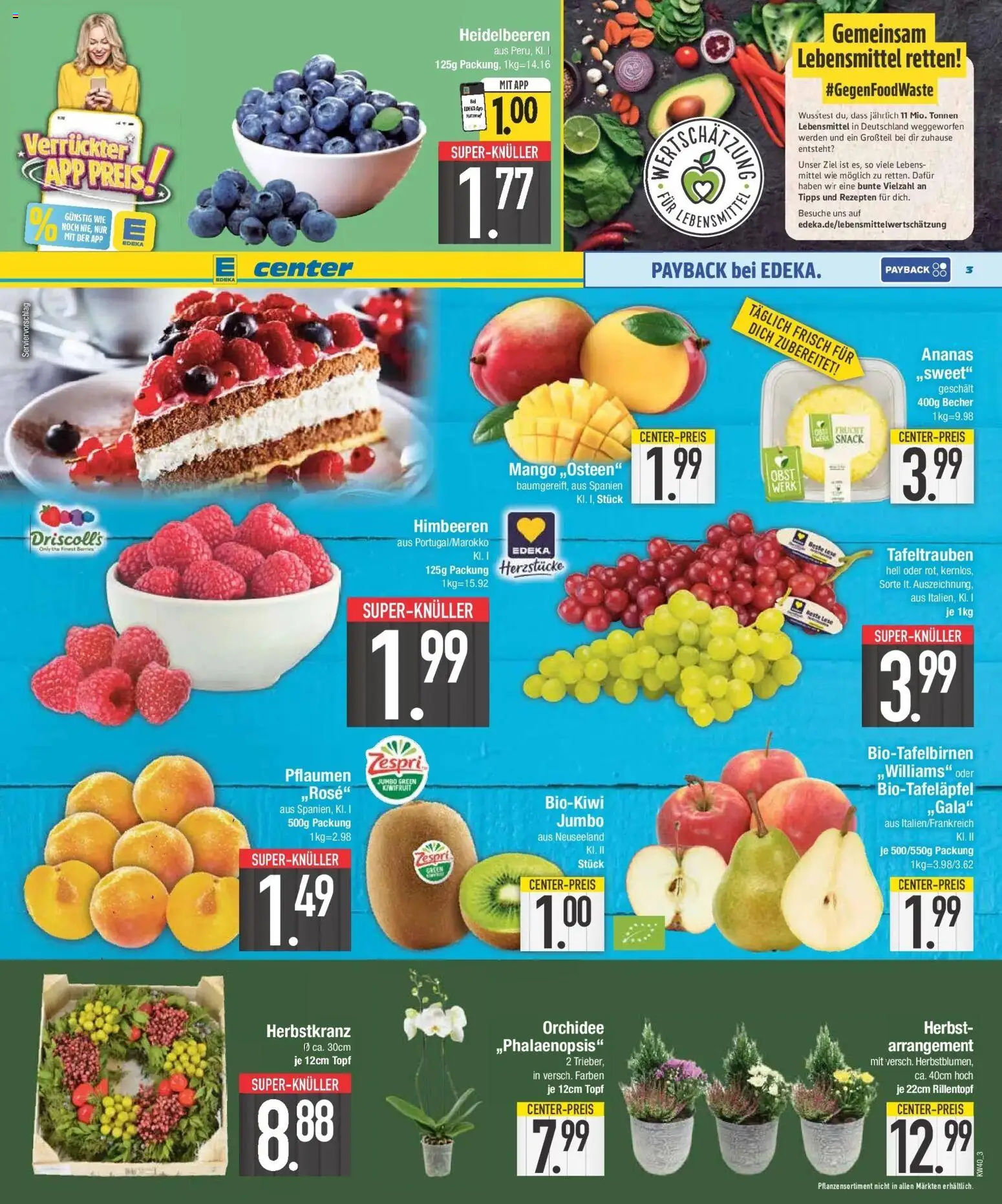 E center Prospekt München (ab 28.09.2026) zum Blättern | Seite: 3 | Produkte: Pflaumen, Orchidee, Ananas, Heidelbeeren