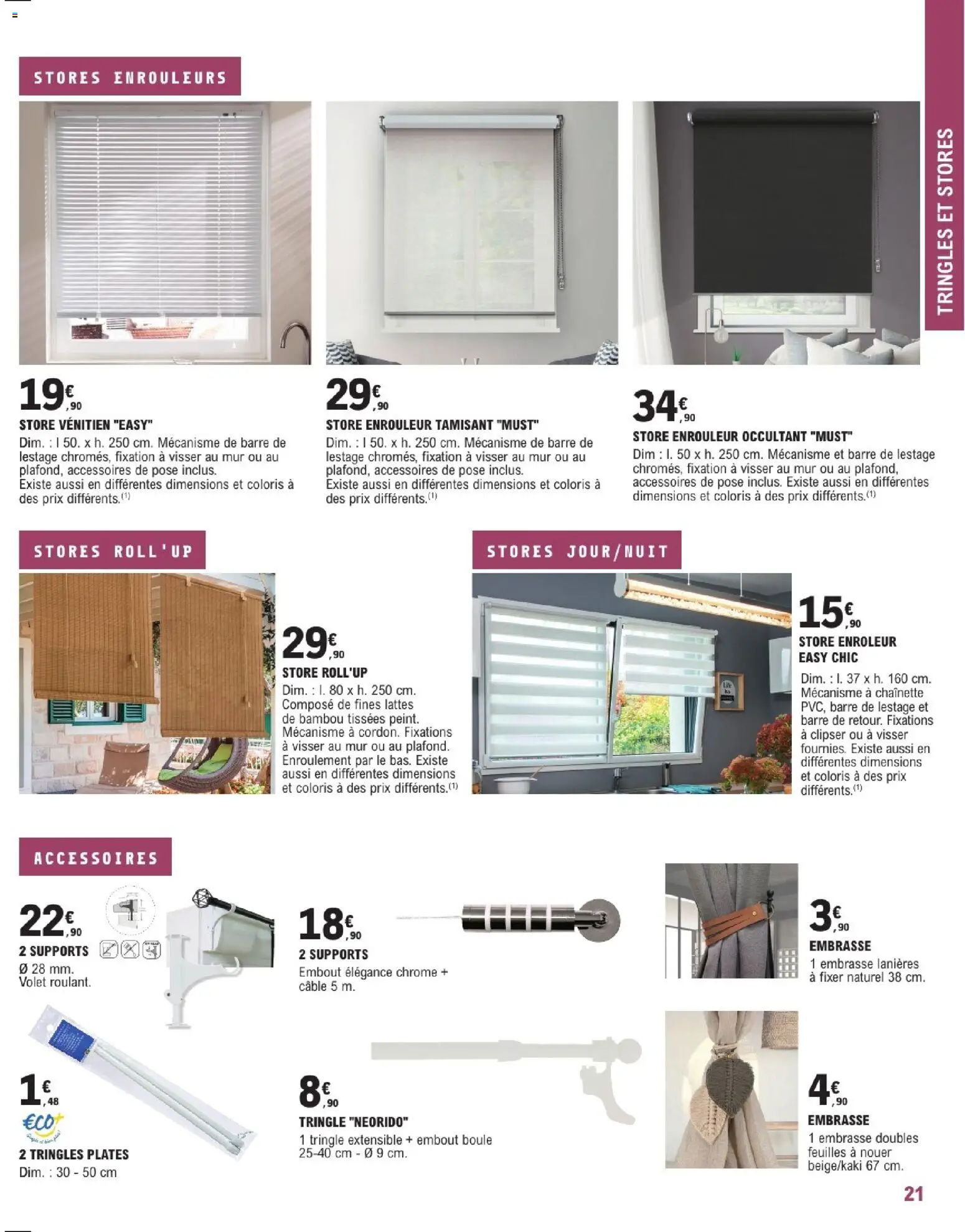 {H1} | Page: 21 | Produits: Câble, Store, Bambou, Store enrouleur