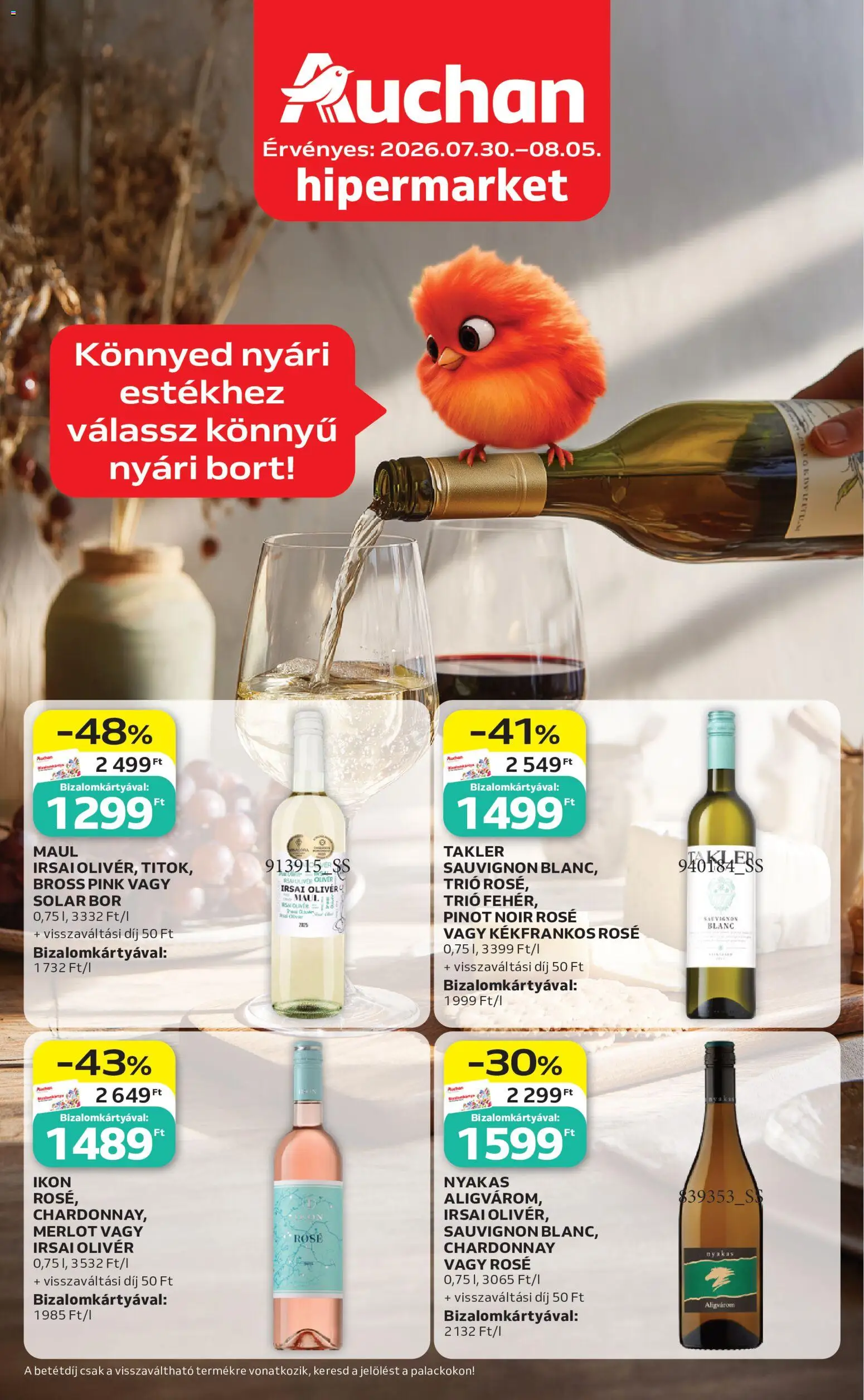 Auchan akciós ujság - amely érvényes a következő dátumtól: 2026.07.30. | Oldal: 1 | Termékek: Bor