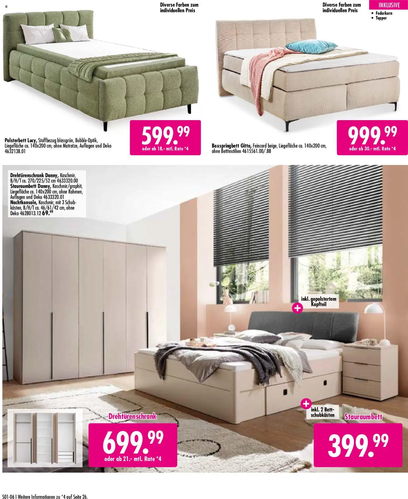 SB Möbel Boss Mach Dein Schlafzimmer zur Wohlfühlzone – gültig ab 02.10.2026 | Seite: 6 | Produkte: Bett, Drehtürenschrank, Polsterbett, Topper