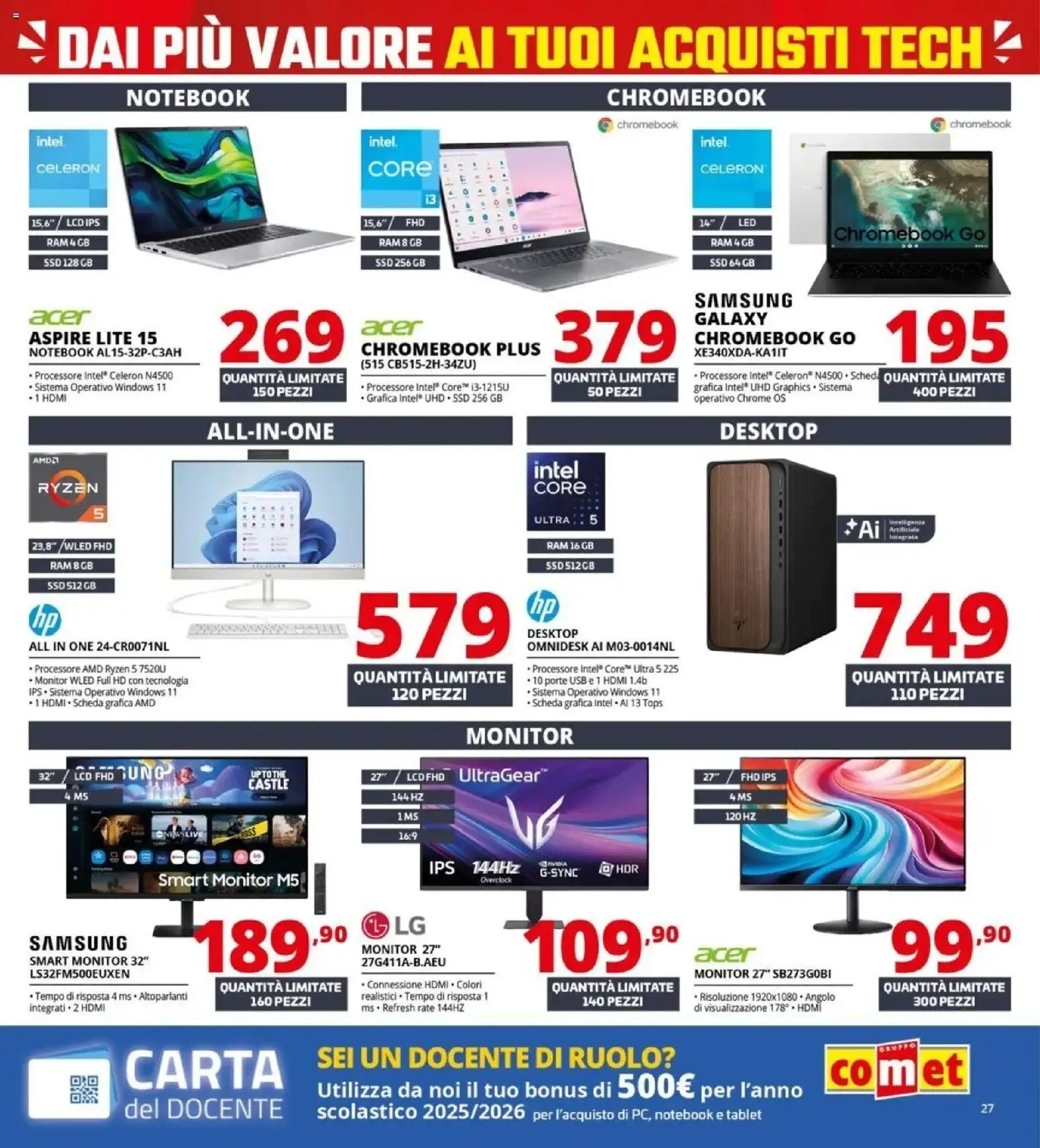 Volantino Comet del 05.03.2026 | Pagina: 27 | Prodotti: Monitor, Notebook, Tablet, USB