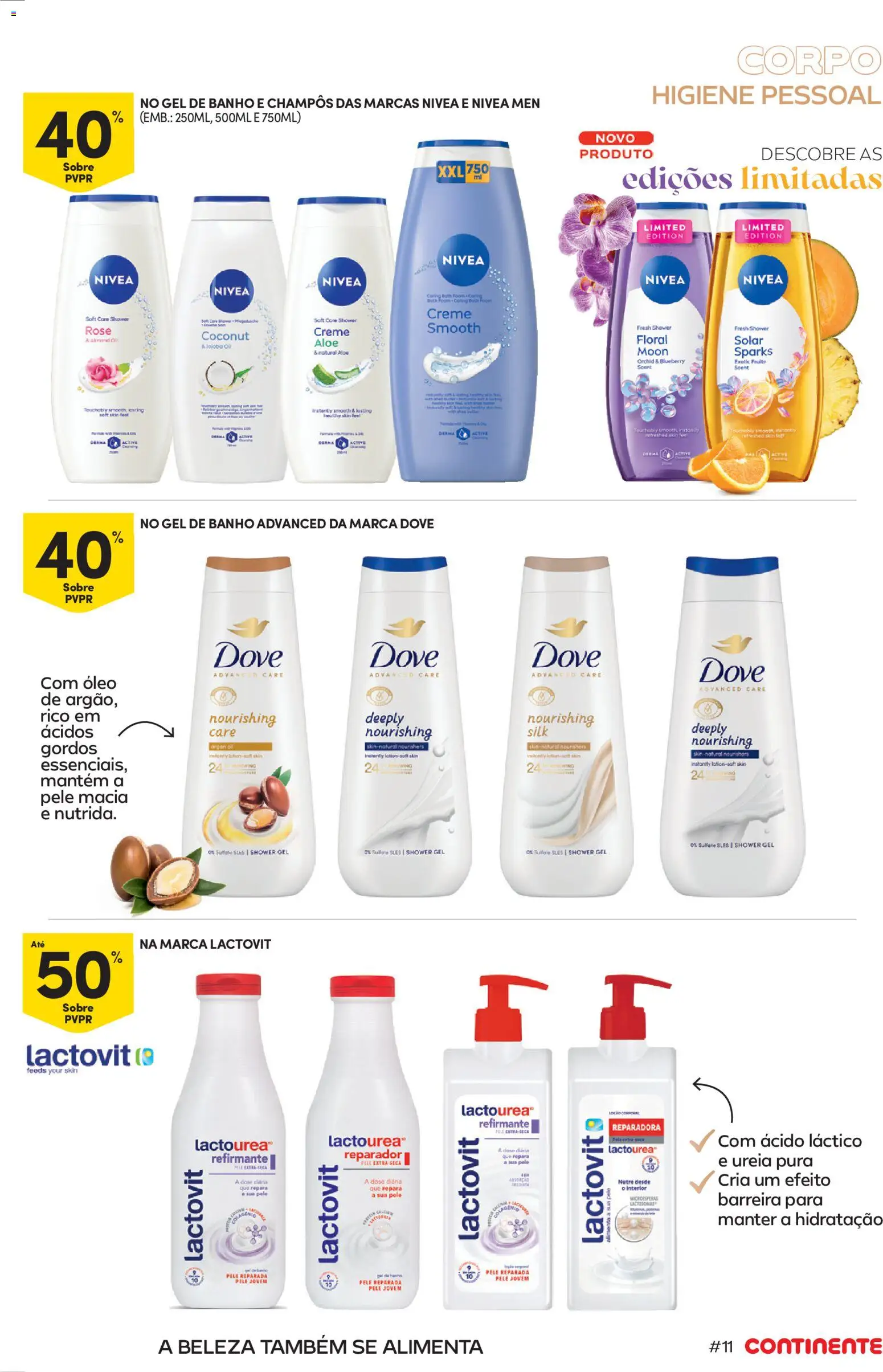 Continente Beleza: Ingridientes para uma pele de verão │ válido de 19.05.2026 | Página: 11 | Produtos: Gel de banho, Banho, Óleo, Creme