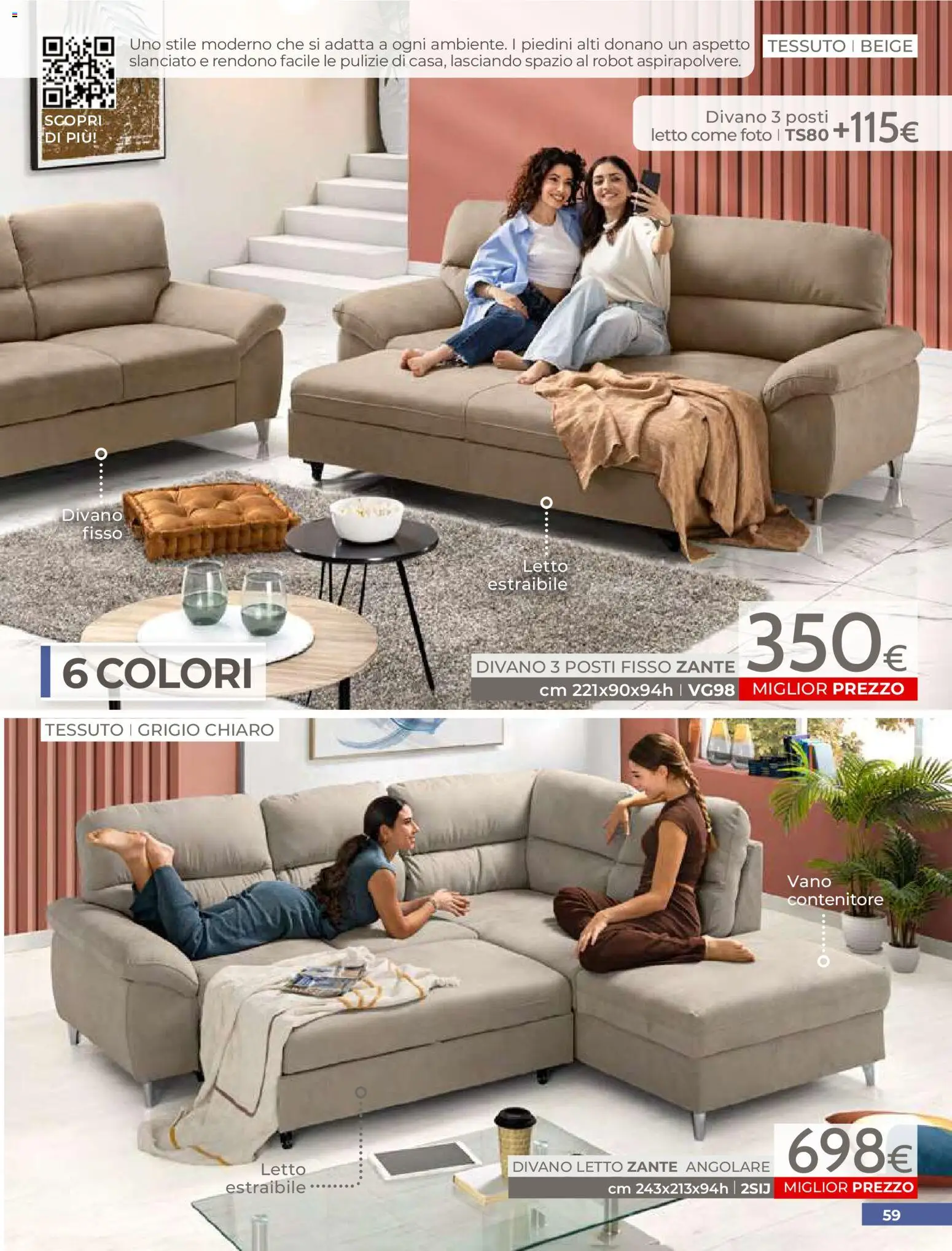 Volantino Mondo Convenienza del 01.04.2026 | Pagina: 61 | Prodotti: Divano letto, Contenitore, Robot, Divano
