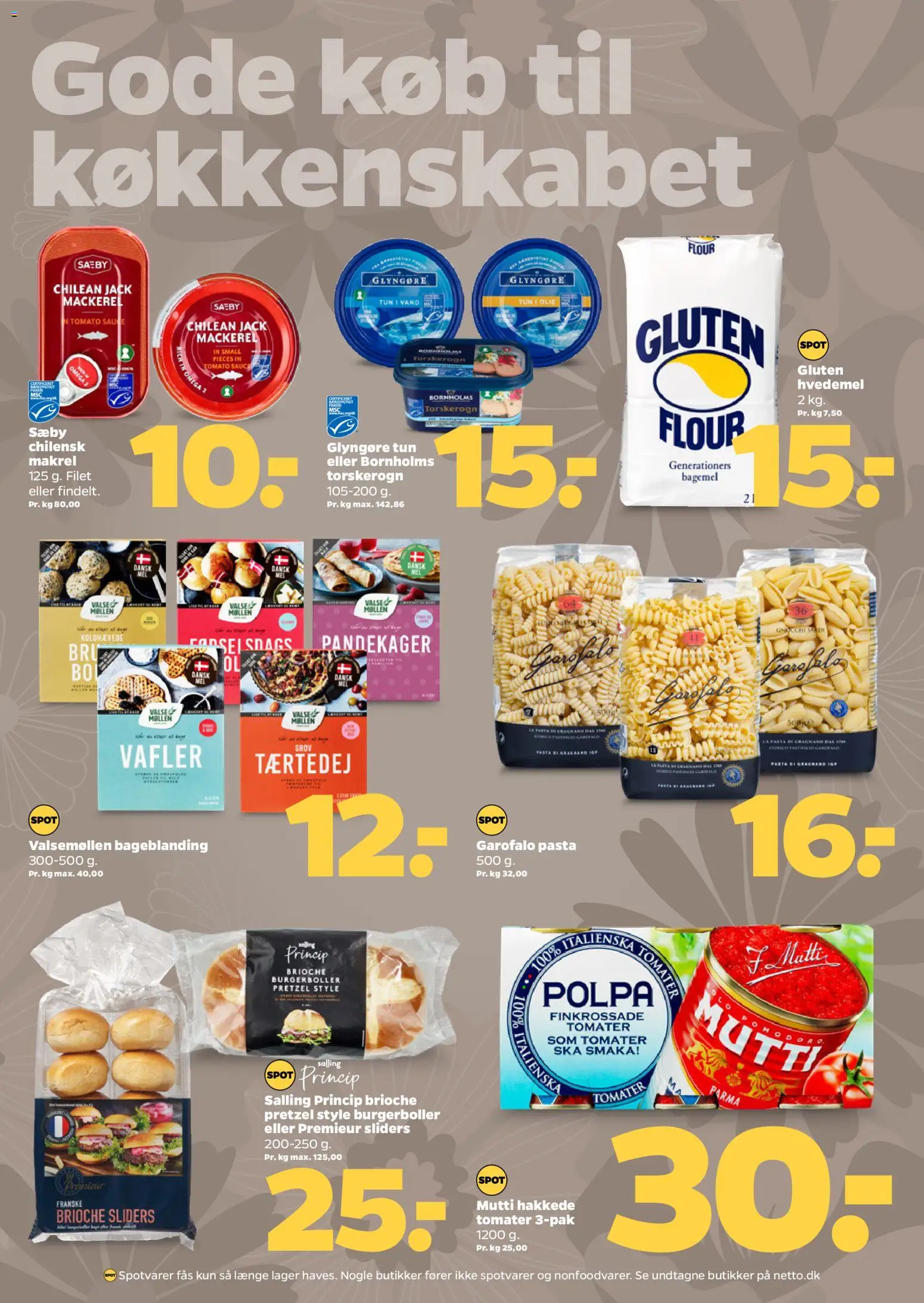 Netto tilbudsavis – gyldig fra 25/07/2026 | Side: 19 | Produkter: Pasta, Hakkede tomater, Tun, Burgerboller