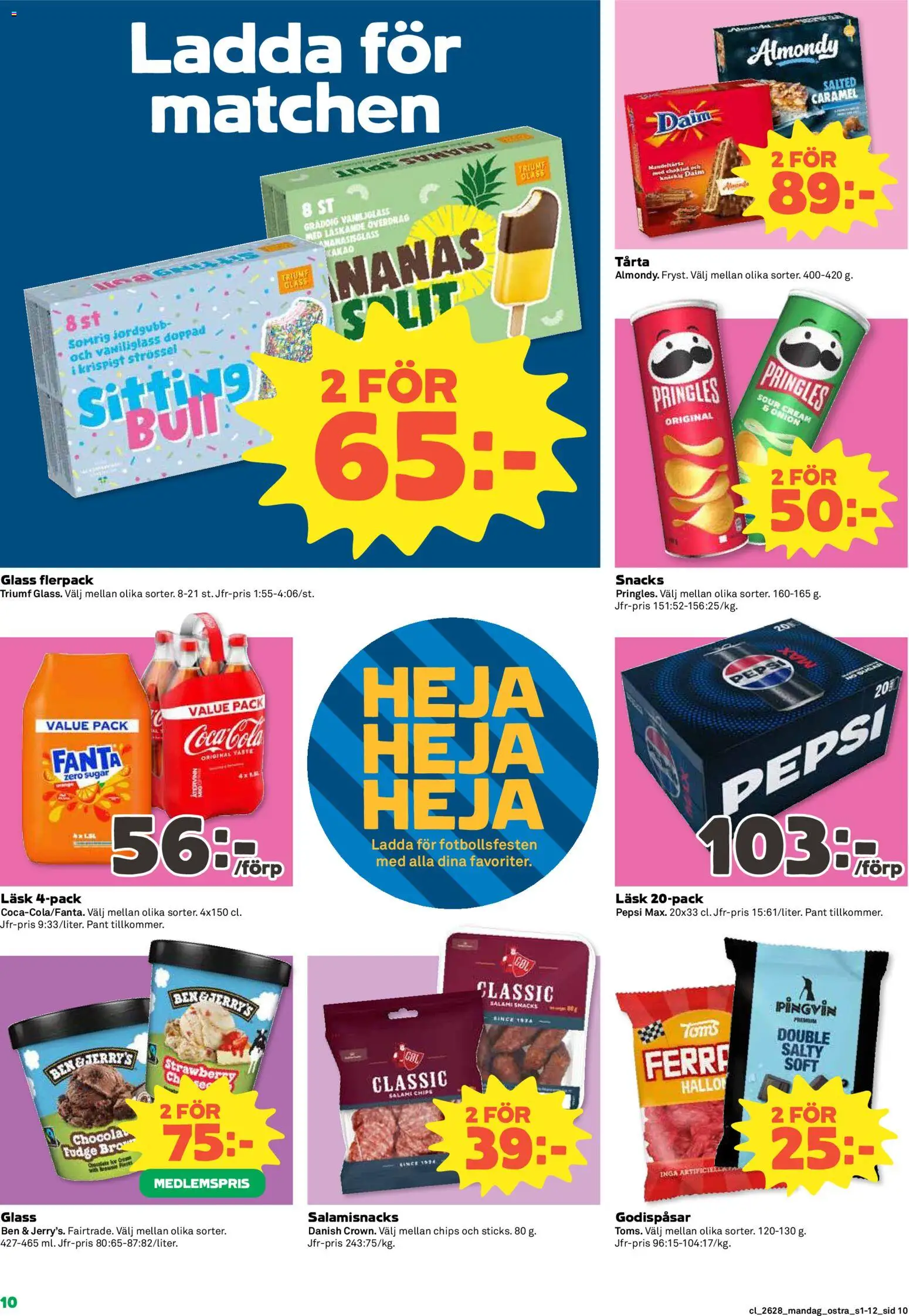 Coop Daglivs reklamblad aktuell från 06/07/2026 | Sida: 10 | Produkter: Pringles, Coca cola, Glass, Mandeltårta