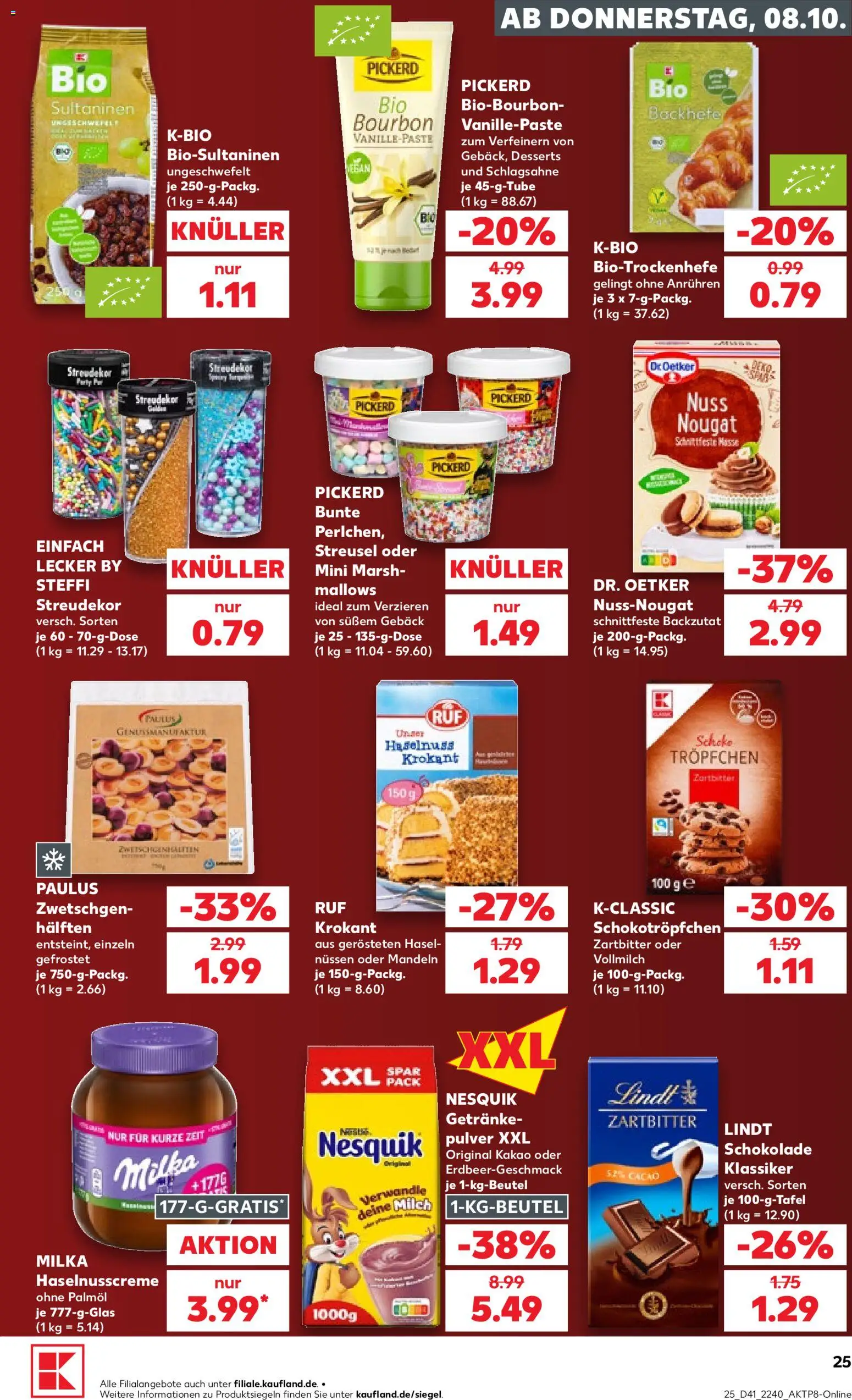 Kaufland Německo leták od 08.10.2026 | Strana: 25 | Produkty: Lindt, Milka, Bourbon, Kakao
