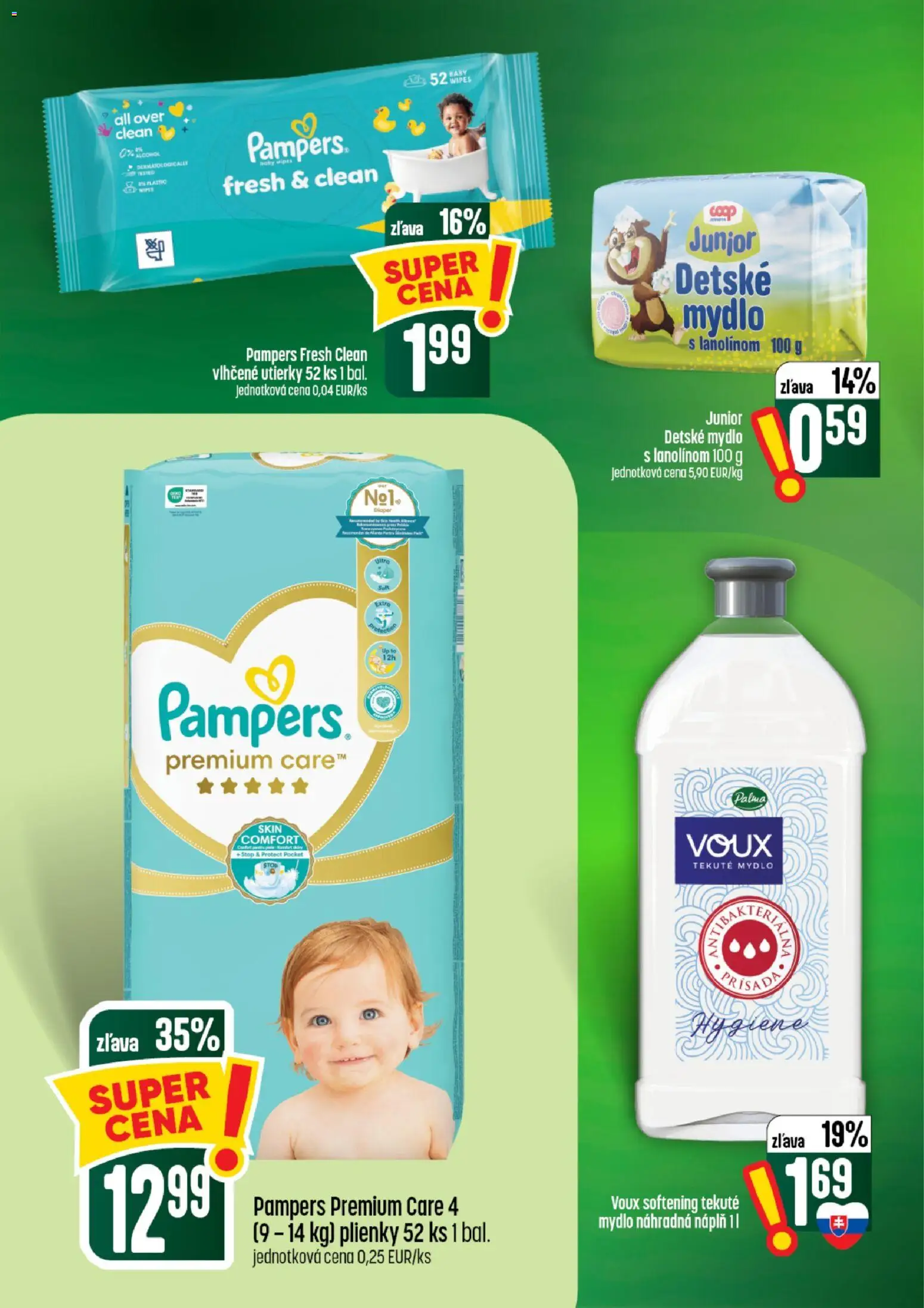 Nové COOP Jednota akcie – leták je platný od 13.08.2026 | Strana: 60 | Produkty: Pampers Premium Care, Mydlo, Utierky, Pampers