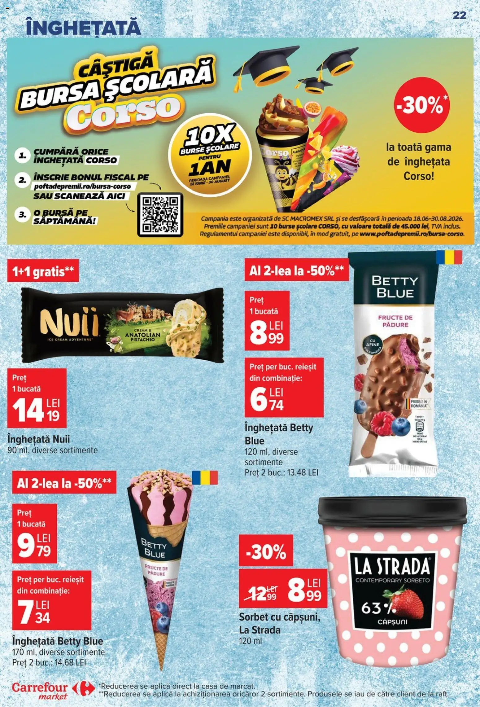 Noul catalog Carrefour – valabil de la 22.07.2026 | Pagină: 22 | Produse: Afine, Căpșuni, Înghețată, Fructe