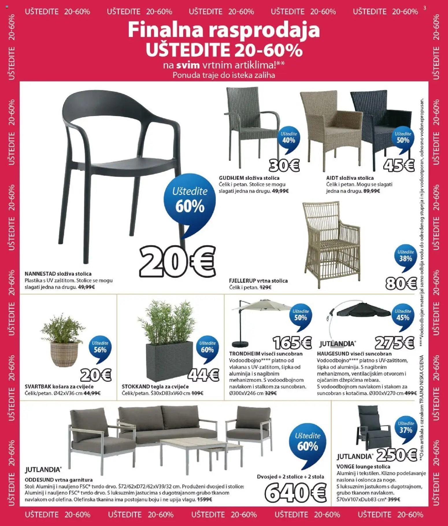 JYSK katalog | vrijedi od 29.07.2026 | Stranica: 3 | Proizvodi: Cvijeće, Stol, Suncobran, Dvosjed