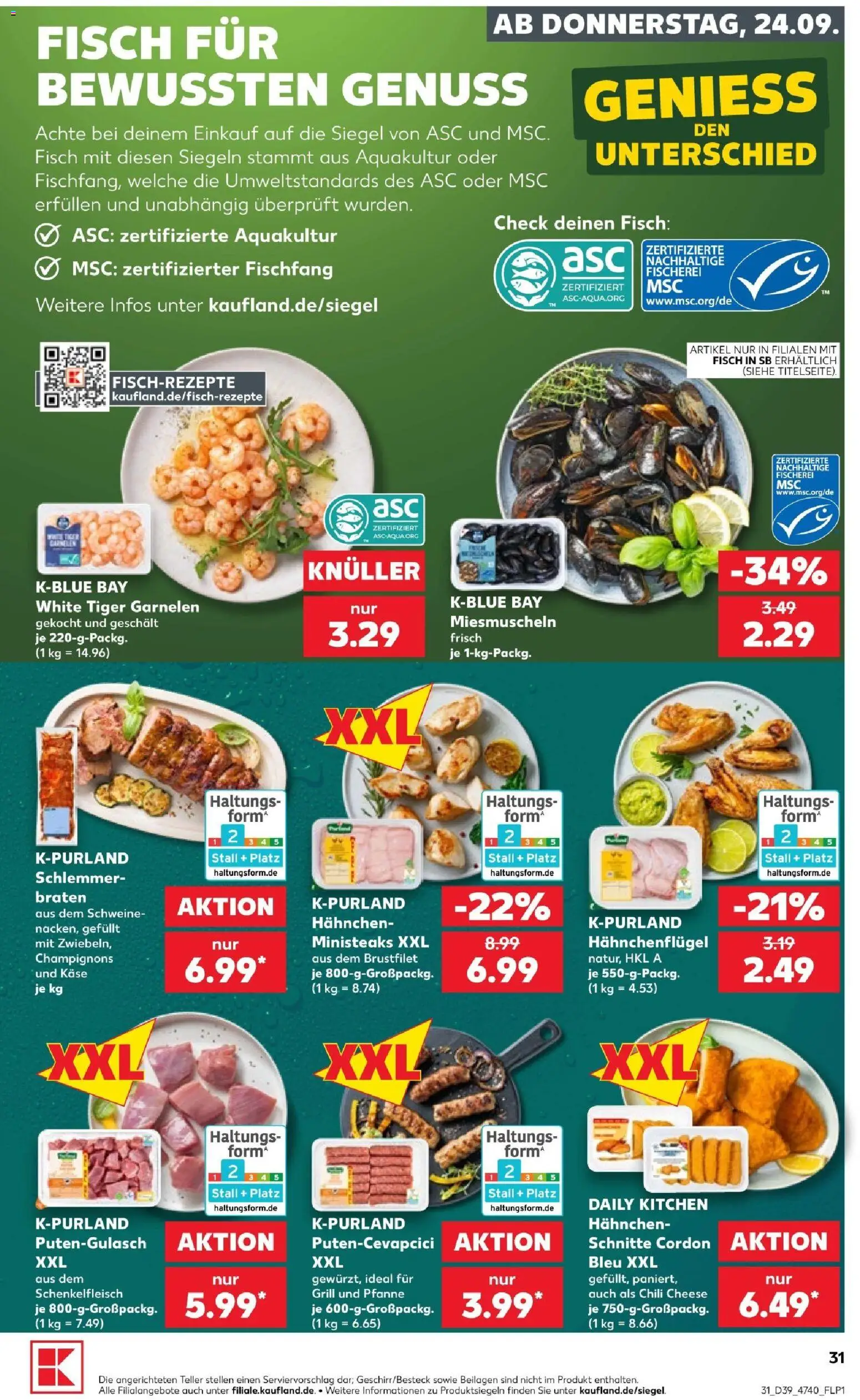 Kaufland Prospekt Hannover – gültig ab 24.09.2026 | Seite: 31 | Produkte: Hahnchen, Fisch, Champignons, Tiger garnelen