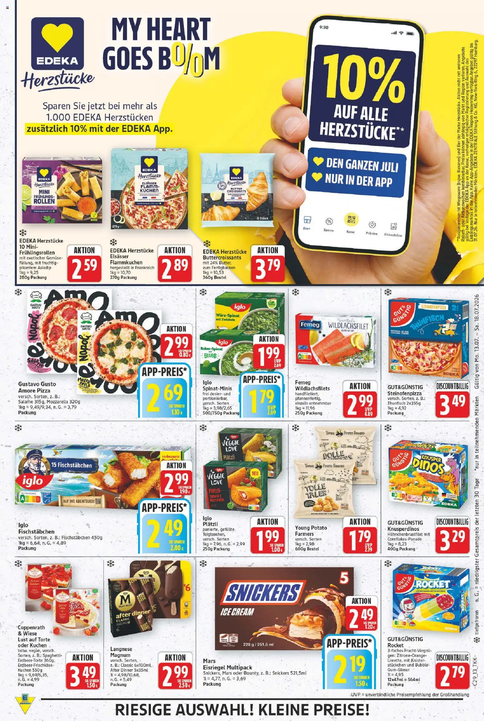 E center Prospekt – gültig ab 13.07.2026 | Seite: 13 | Produkte: Butter, Thunfisch, Snickers, Zwiebeln