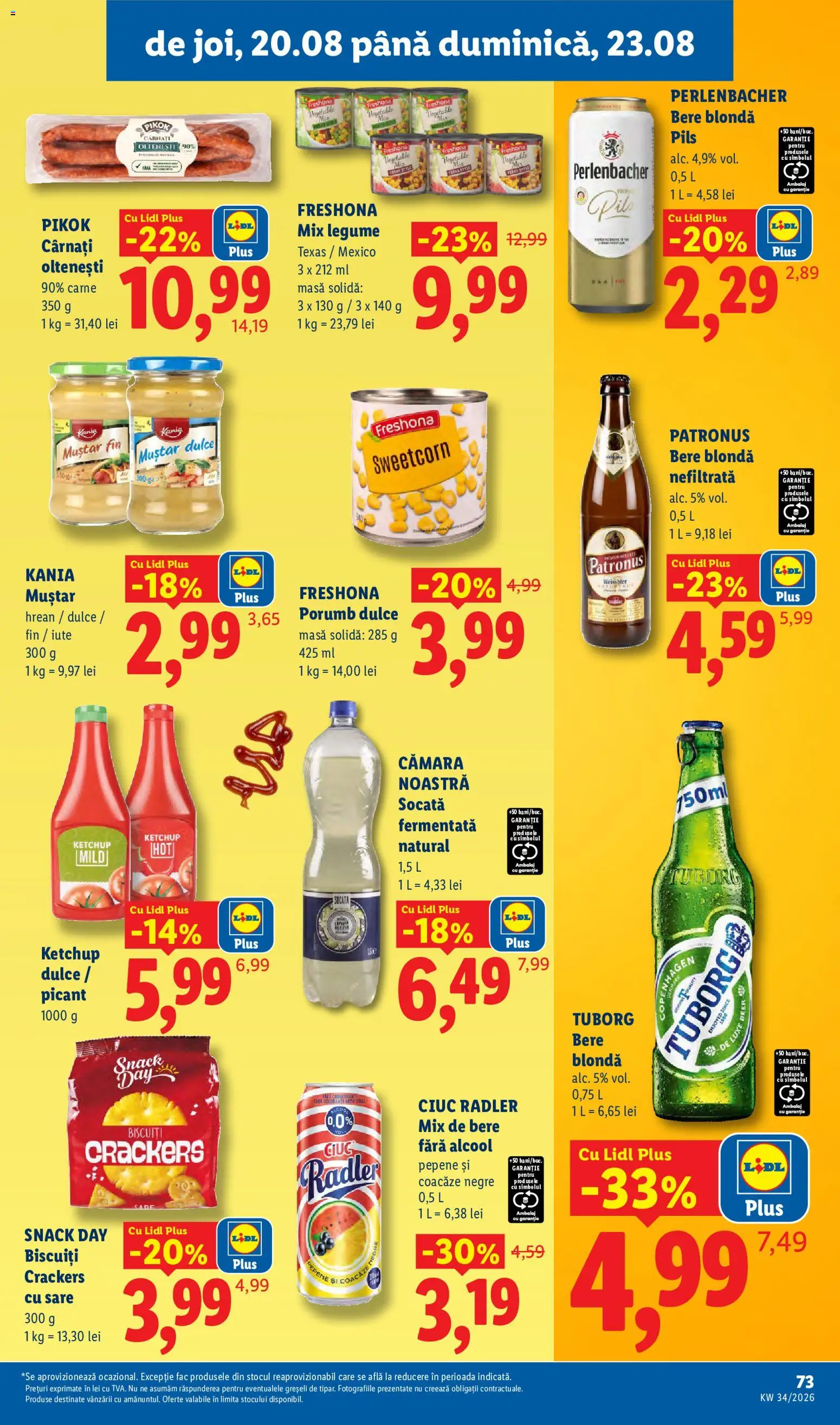 Noul catalog Lidl – valabil de la 17.08.2026 | Pagină: 73 | Produse: Kania, Biscuiți, Legume, Cârnați