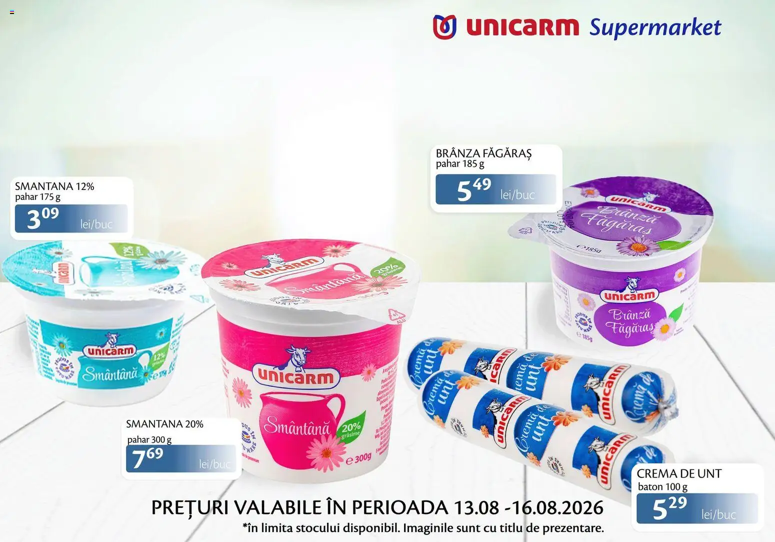 Noul catalog Unicarm – valabil de la 13.08.2026 | Pagină: 3 | Produse: Unt, Brânză, Cremă, Smântână