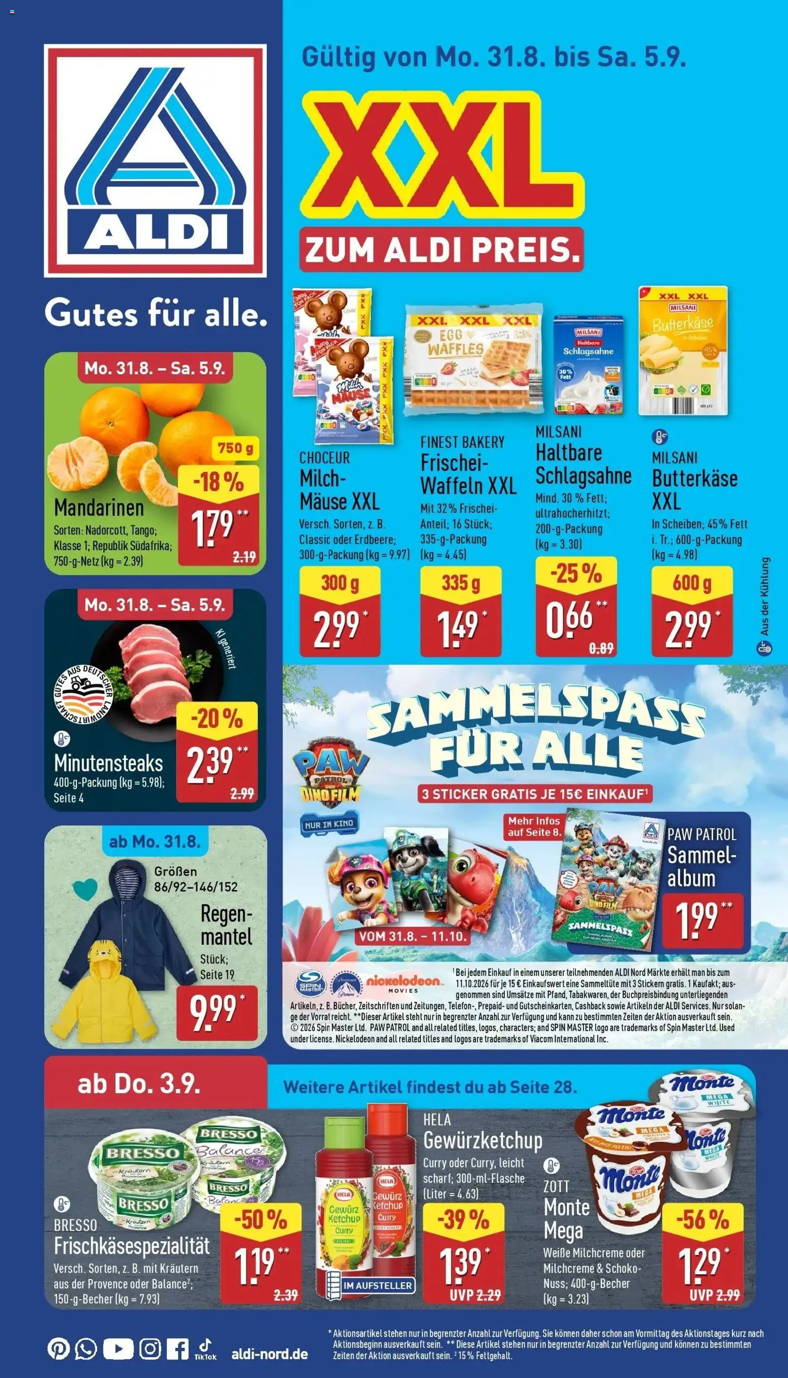 Aldi Aktueller Prospekt (ab 31.08.2026) » Angebote Online | Seite: 1 | Produkte: Milch, Butter, Bresso, Ketchup