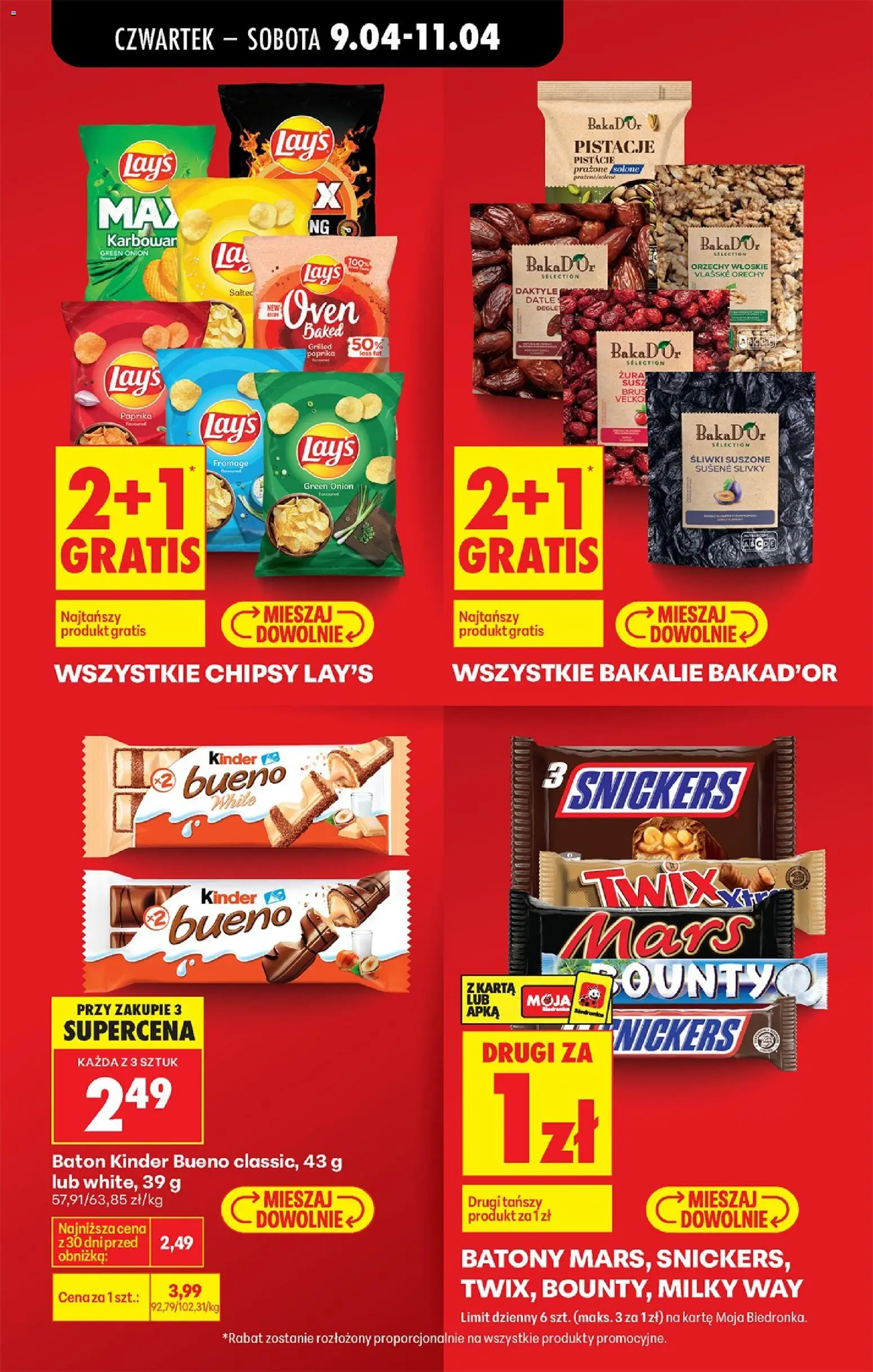 Biedronka gazetka od czwartku od 09.04.2026 | Strona: 15 | Produkty: Daktyle, Kinder Bueno, Śliwki suszone, Orzechy