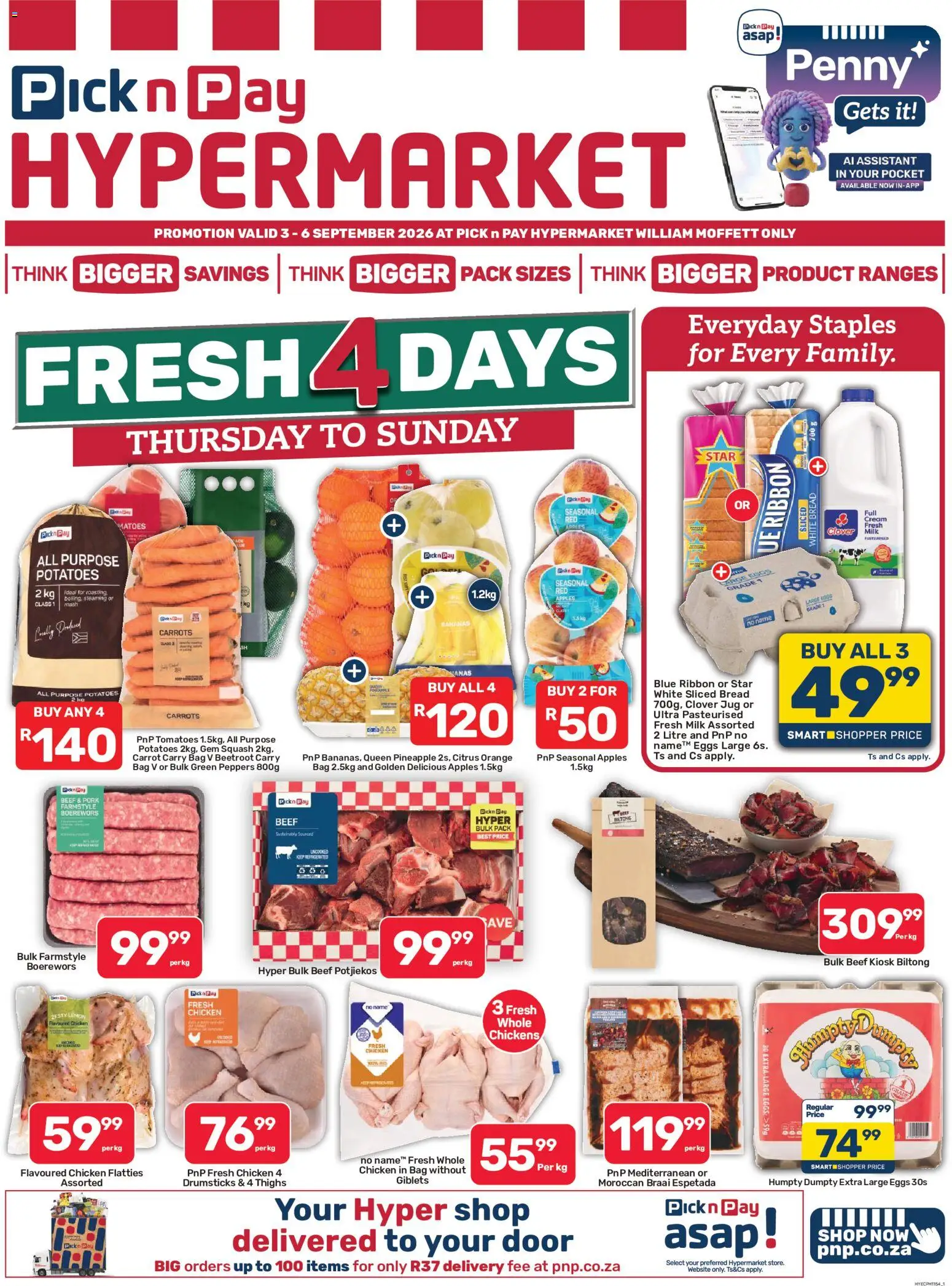 New Pick n Pay catalogue – valid from 03/09/2026 | Page: 1 | Products: Boerewors, Milk, Thighs, Pineapple