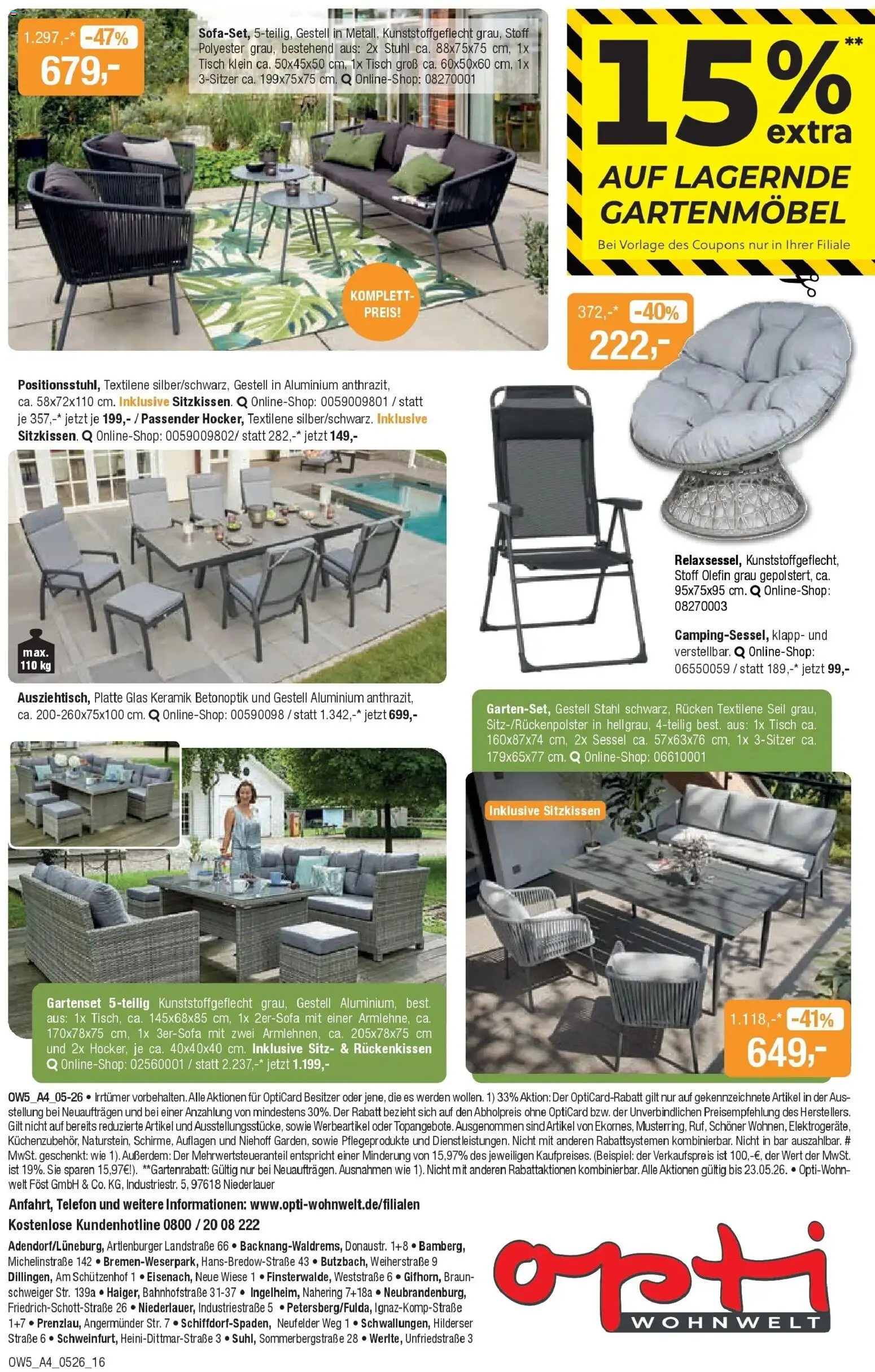 Angebote - DRINNEN & DRAUSSEN Speisen Spezial – gültig ab 28.04.2026 | Seite: 16 | Produkte: Sessel, Tisch, Gartenmöbel, Telefon