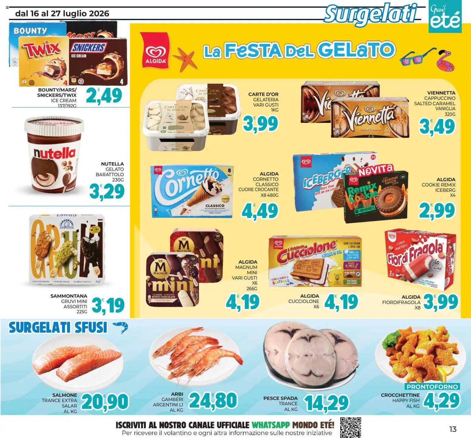Volantino Eté del 16/07/2026 | Pagina: 13 | Prodotti: Salmone, Pesce, Gelato, Cacao