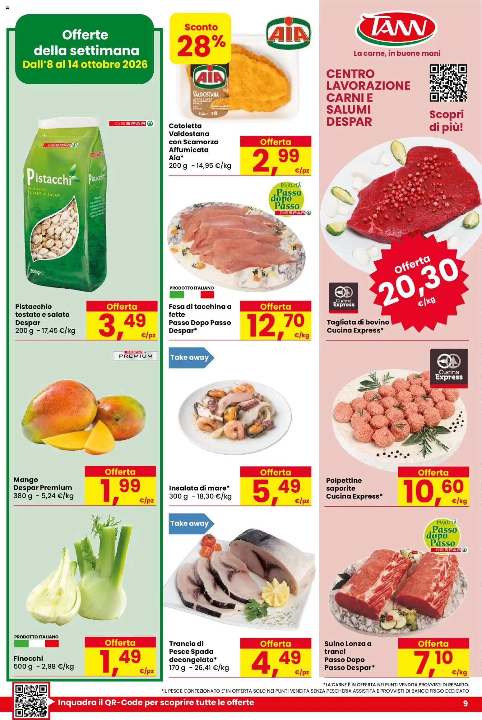 Volantino Despar del 01/10/2026 | Pagina: 9 | Prodotti: Bovino, Pesce, Insalata, Finocchi