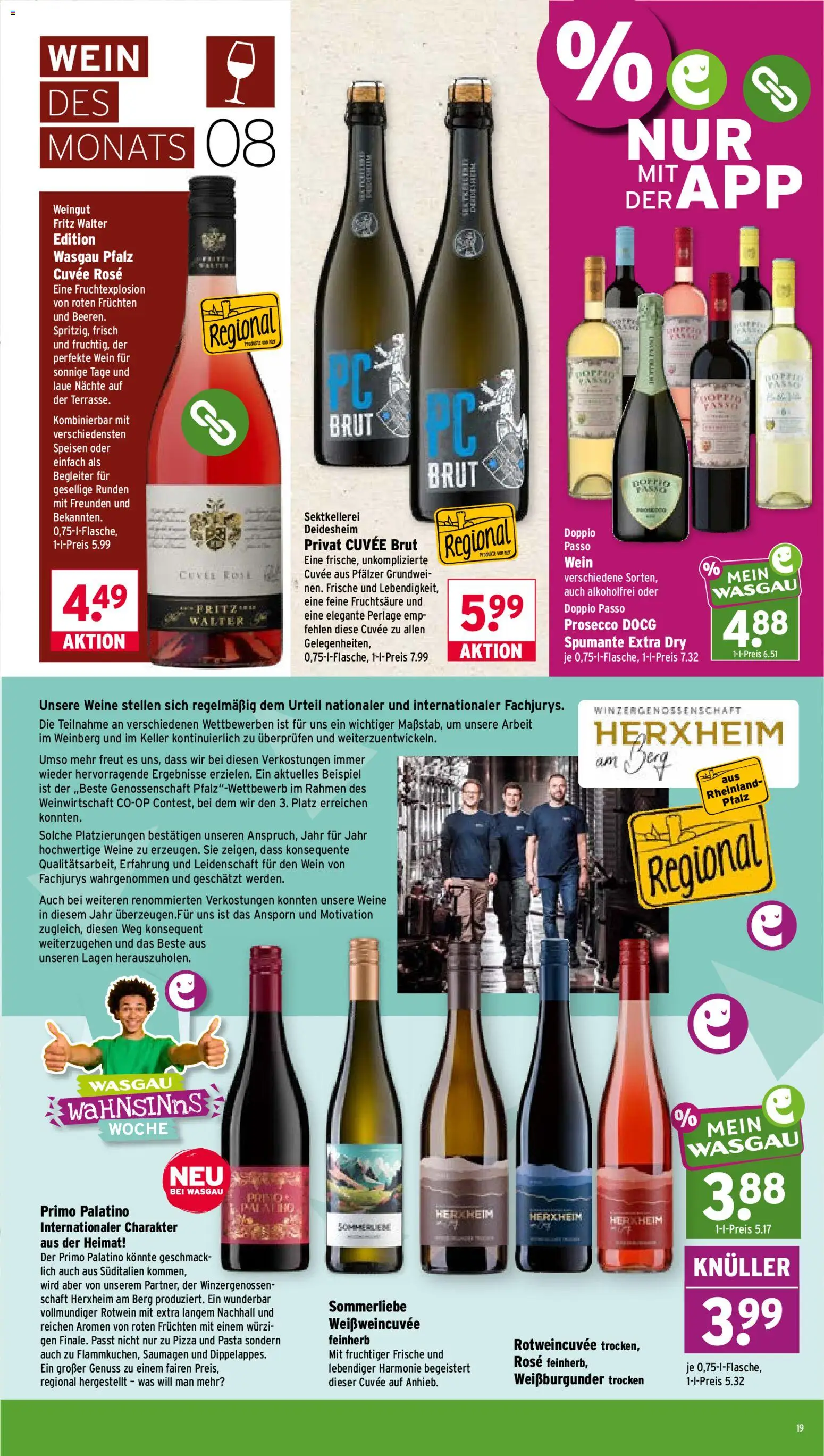 Wasgau Prospekt – gültig ab 03.08.2026 | Seite: 19 | Produkte: Rotwein, Doppio Passo, Pizza, Wein