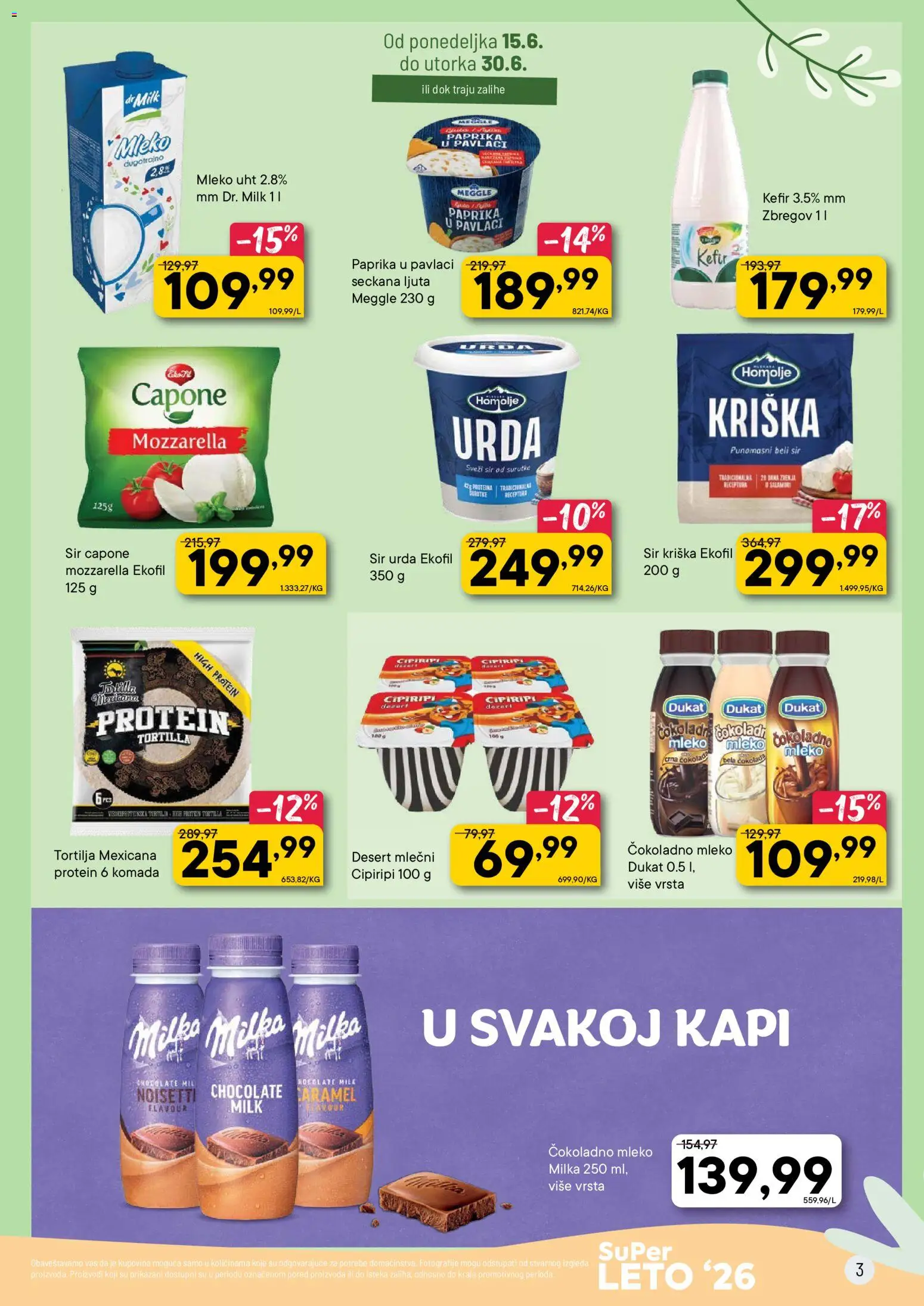 PerSu katalog - važi od 15.06.2026 | Strana: 3 | Proizvode: Milka, Tortilja, Mleko, Mozzarella
