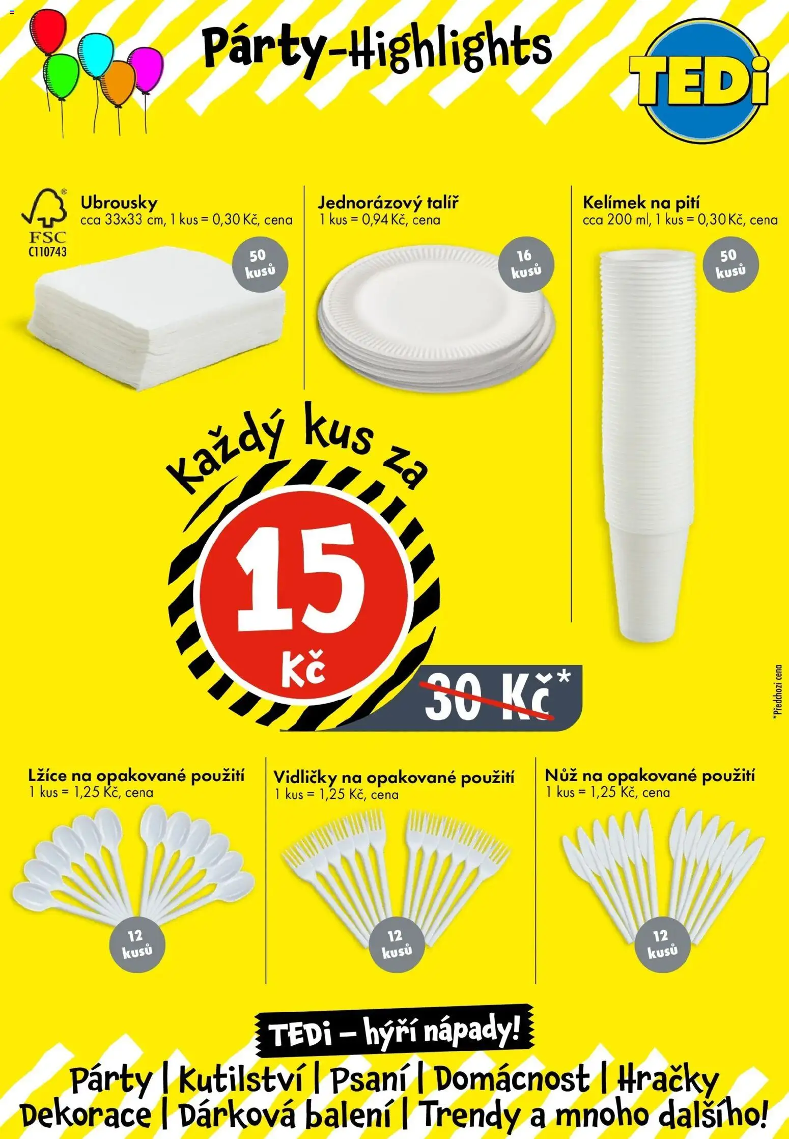 TEDi leták - Dobruška od 12.09.2026 - akční nabídka | Strana: 15 | Produkty: Ubrousky, Hračky, Talíř, Nůž