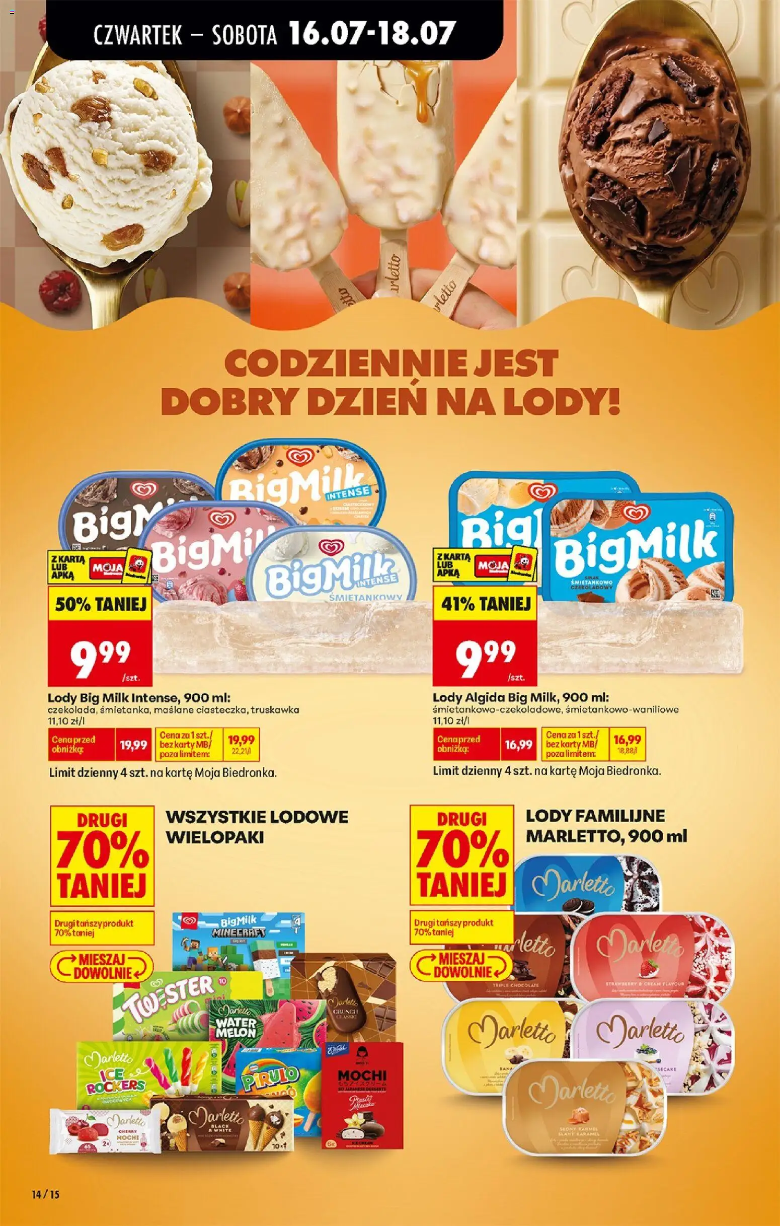 Biedronka gazetka od czwartku od 16.07.2026 | Strona: 20 | Produkty: Karta, Melon, Big Milk, Lody