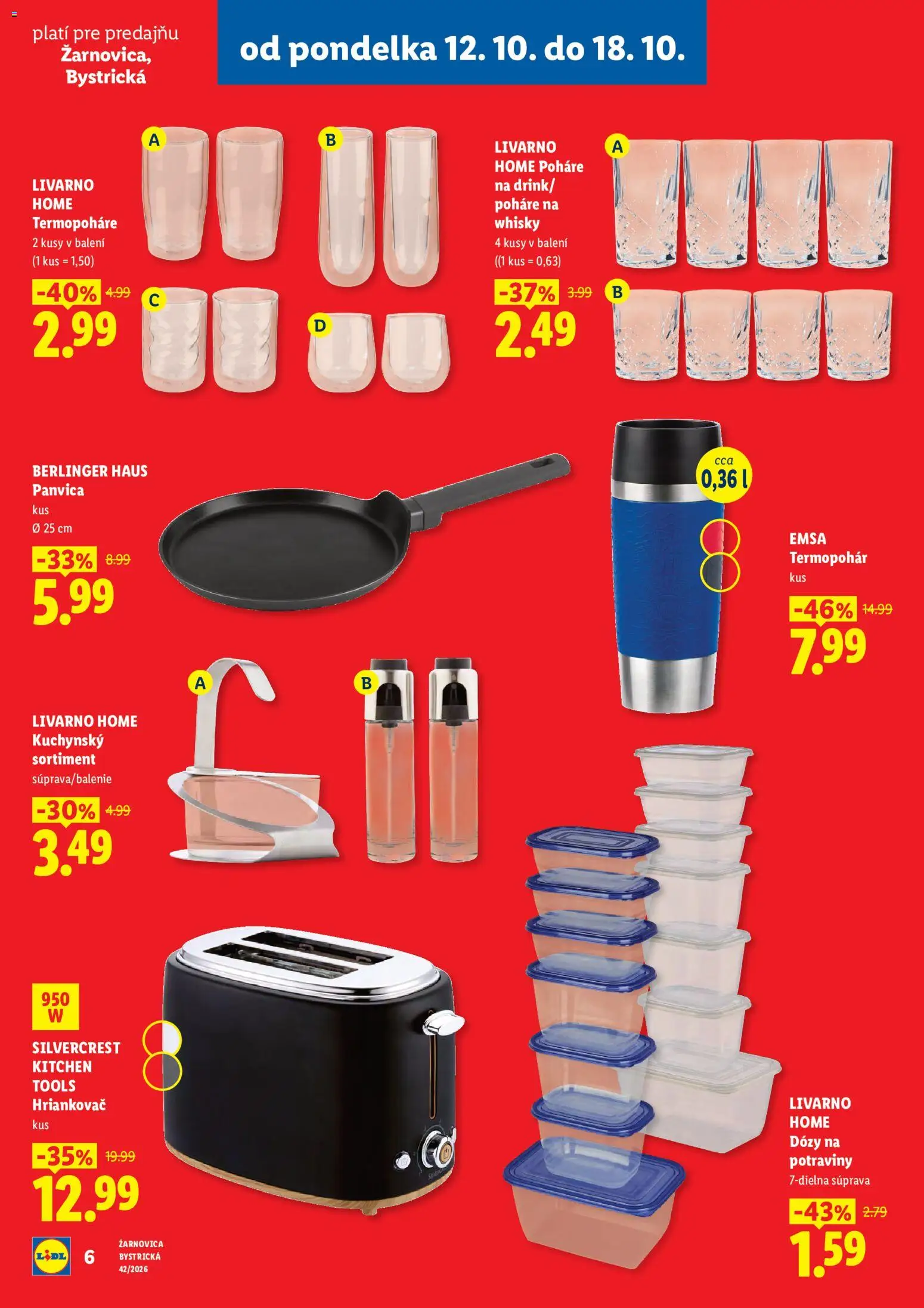 Nové Lidl akcie – leták je platný od 12.10.2026 | Strana: 6 | Produkty: Hriankovač, Panvica, Poháre, Whisky