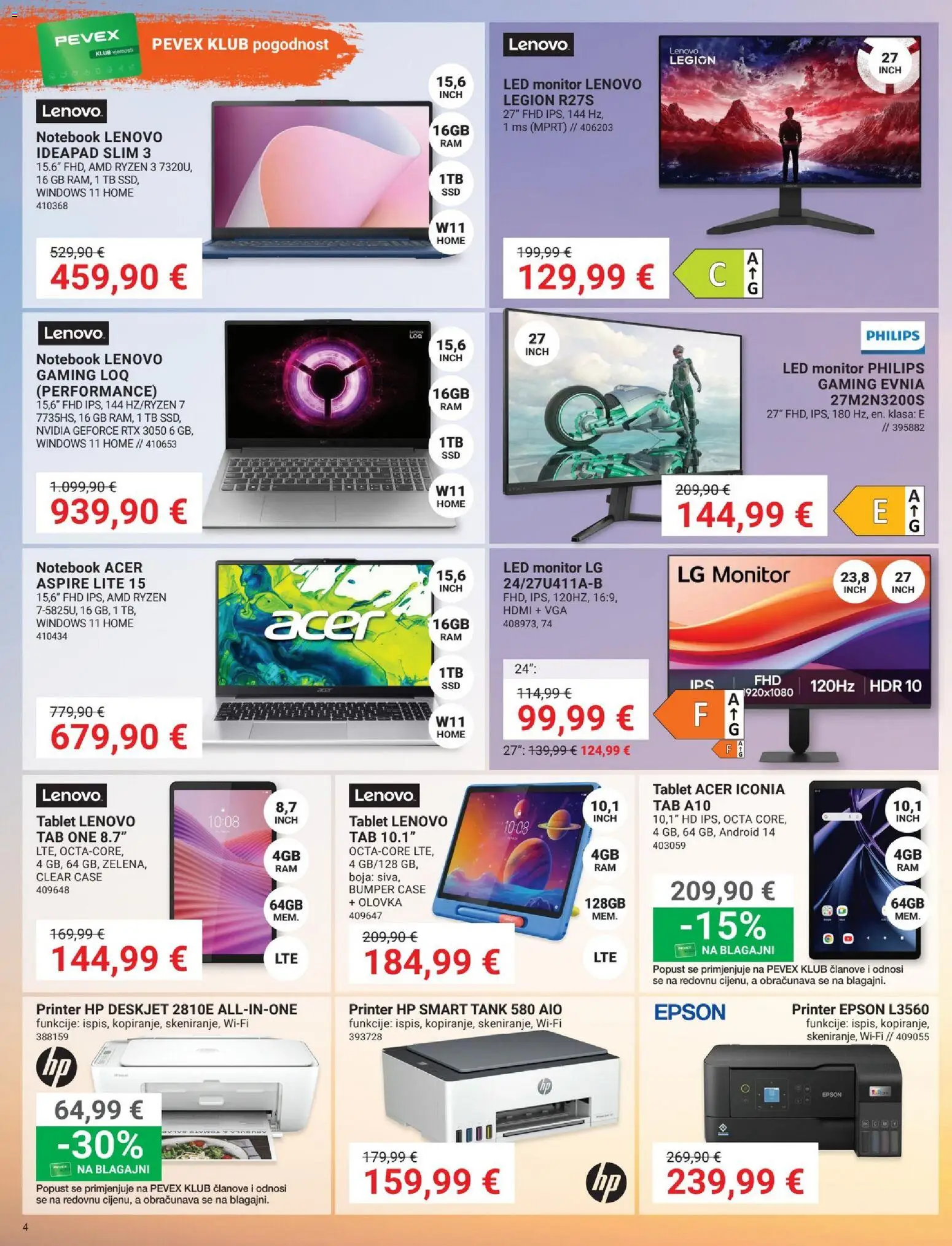 Pevex katalog | vrijedi od 03.04.2026 | Stranica: 4 | Proizvodi: Tablet, Čaše, Notebook, Printer