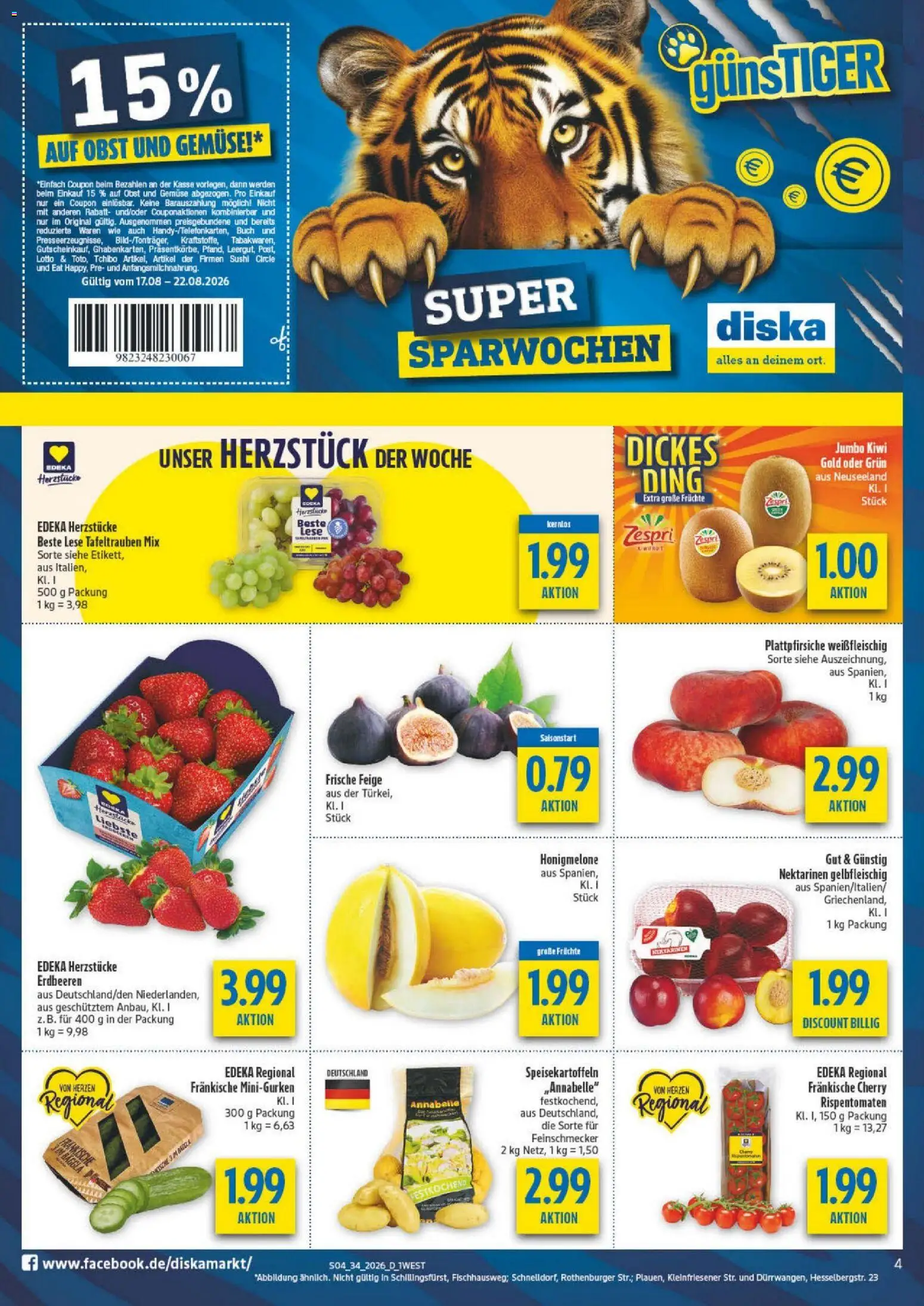 Diska - Diska Angebote Bayern KW34 – gültig ab 17.08.2026 | Seite: 4 | Produkte: Gemüse, Obst, Erdbeeren, Kiwi