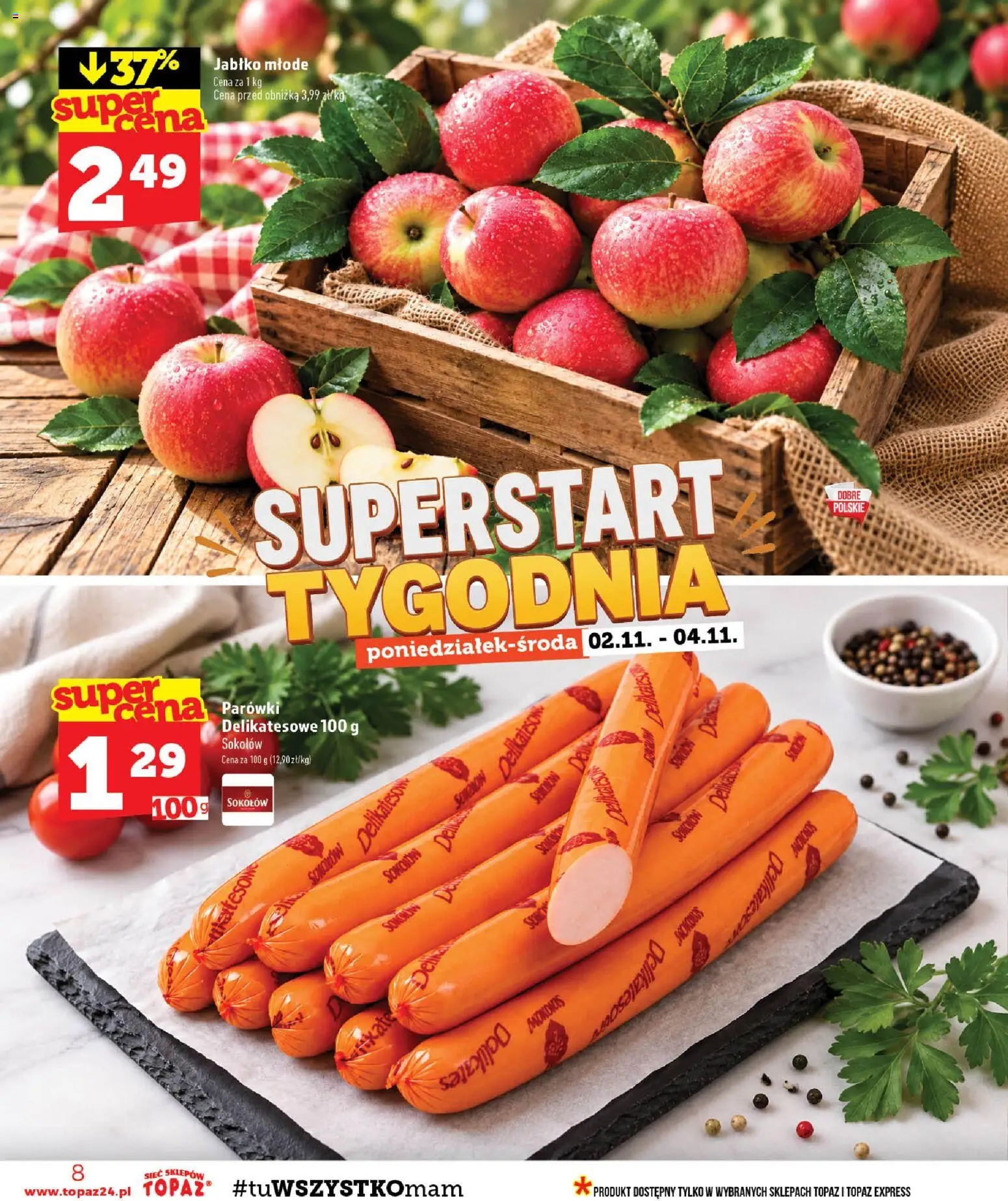Topaz gazetka - MAZ od 29.10.2026 | Strona: 8 | Produkty: Parówki