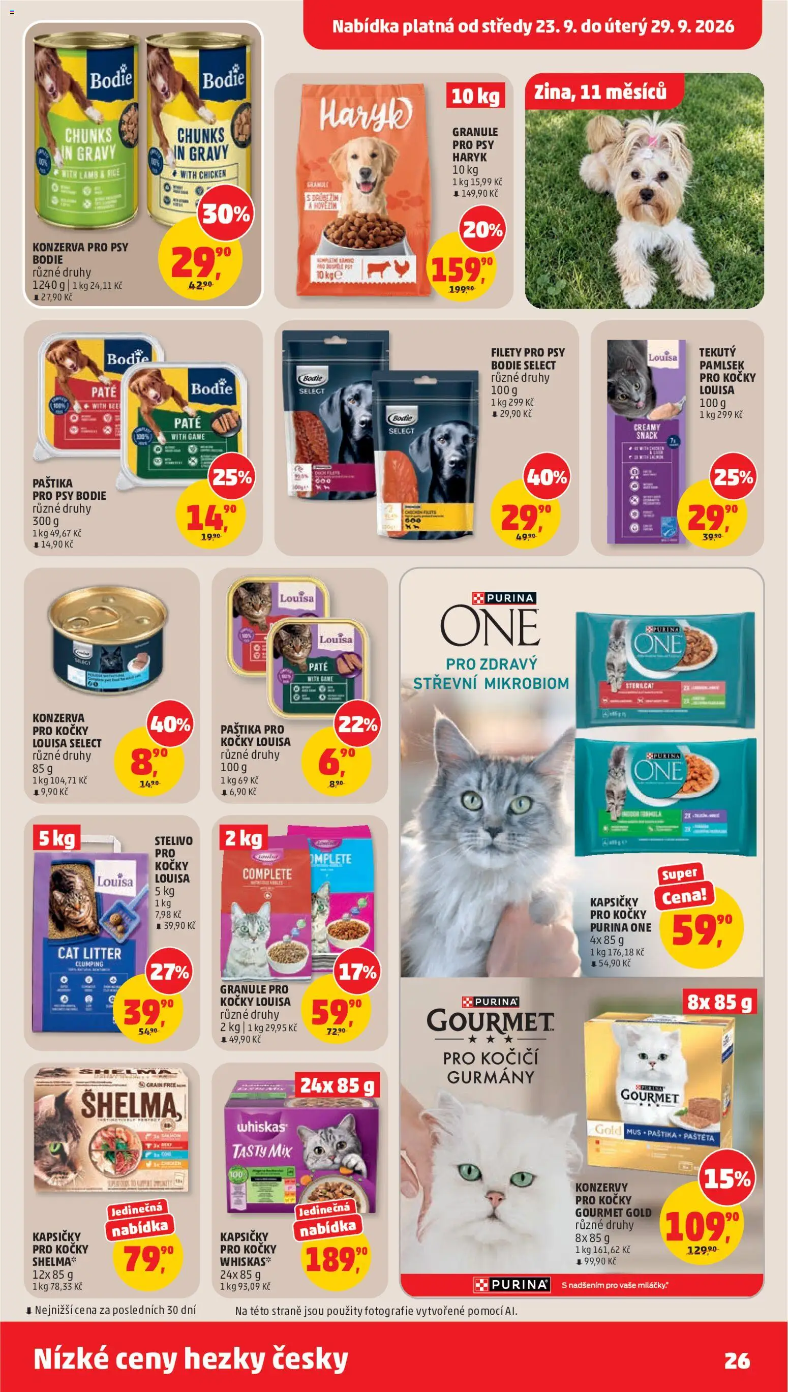 Penny Market leták od 23.09.2026 | Strana: 26 | Produkty: Granule pro psy, Purina, Gourmet Gold, Konzerva pro kočky