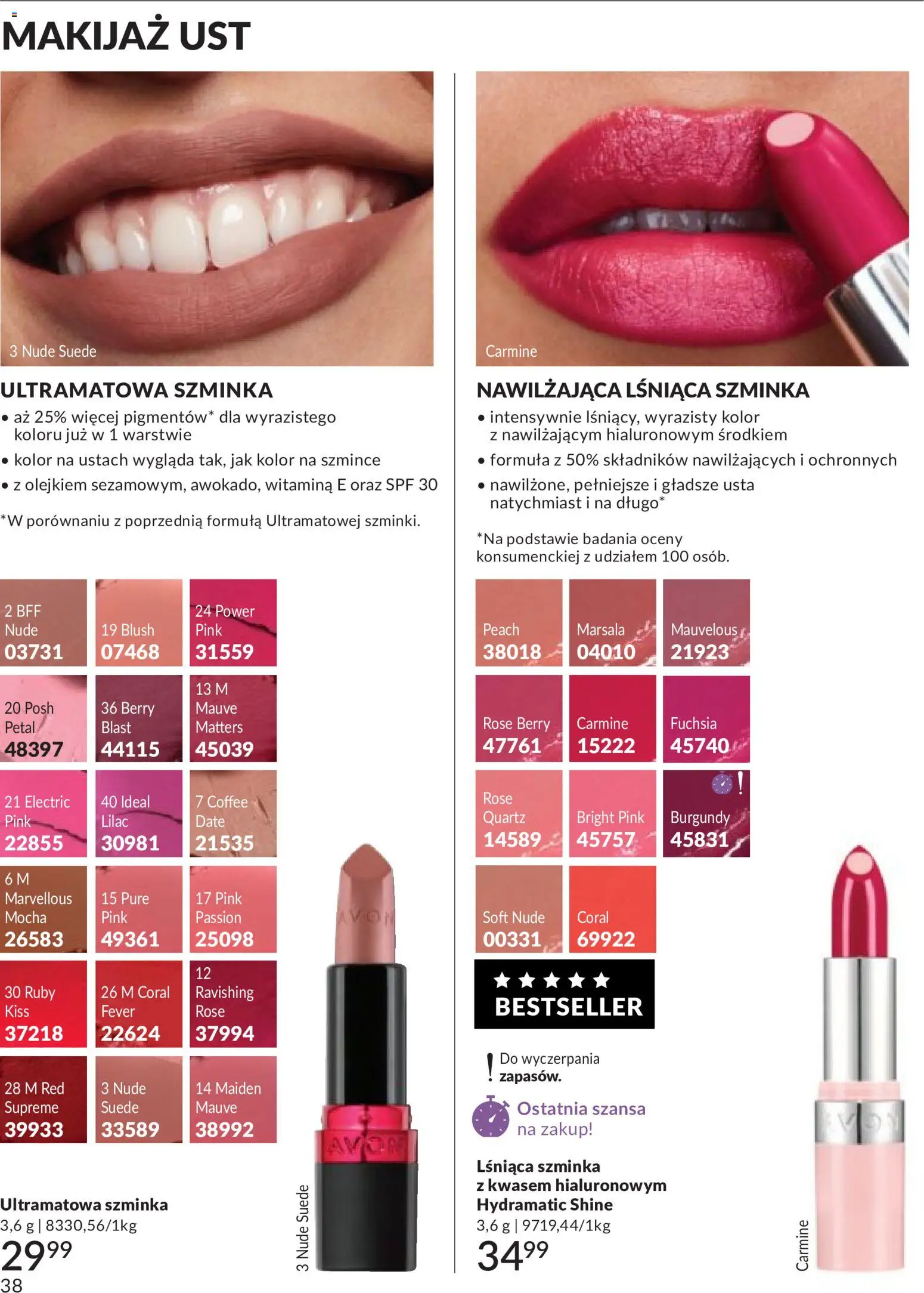 Avon Katalog 9 2026 od 01.09.2026 | Strona: 38 | Produkty: Makijaż, Szminka