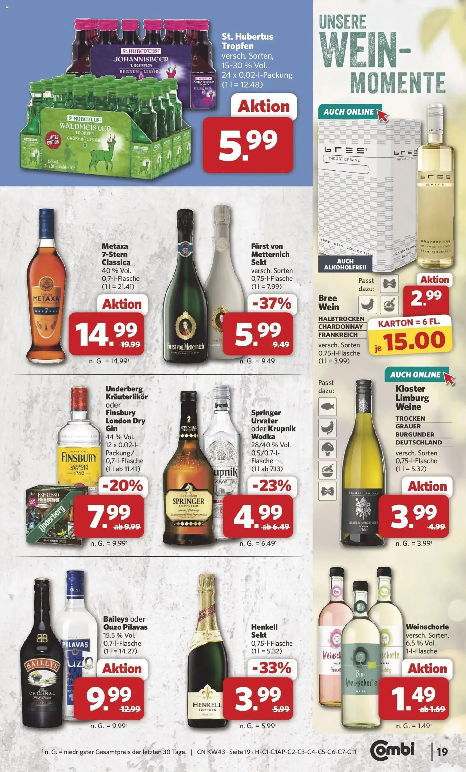 Combi Prospekt Twistringen (ab 19.10.2026) zum Blättern | Seite: 19 | Produkte: Ouzo, Metaxa, Baileys, Wodka