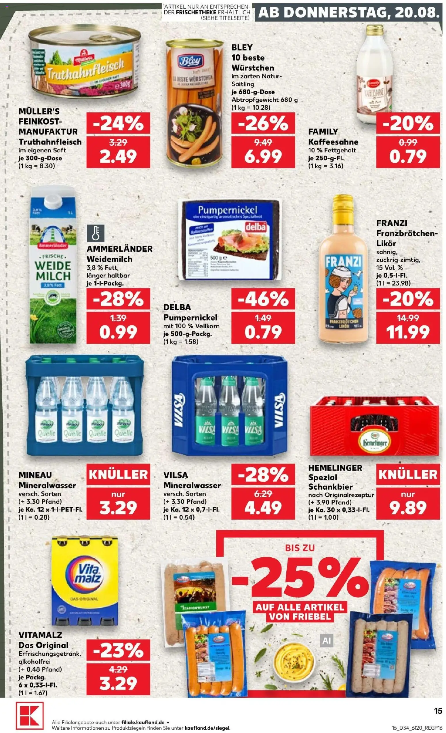 Kaufland Prospekt Bremen – gültig ab 20.08.2026 | Seite: 17 | Produkte: Milch, Likör, Mineralwasser, Saft