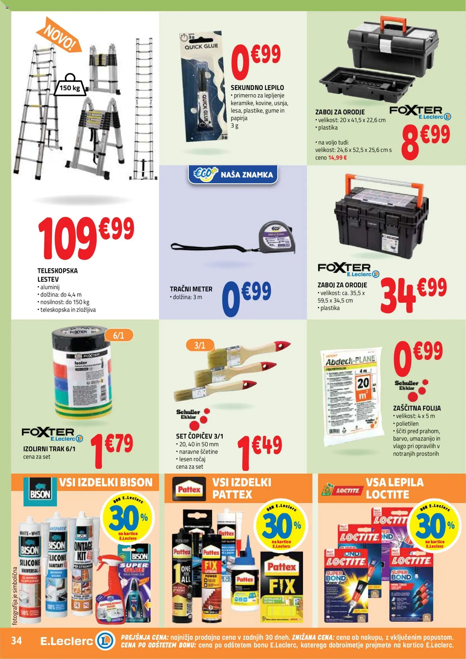 Novi E.leclerc katalog ponudbe – veljaven od 08.07.2026 | Stran: 34 | Izdelki: Orodje, Zaboj, Folija, Lepilo