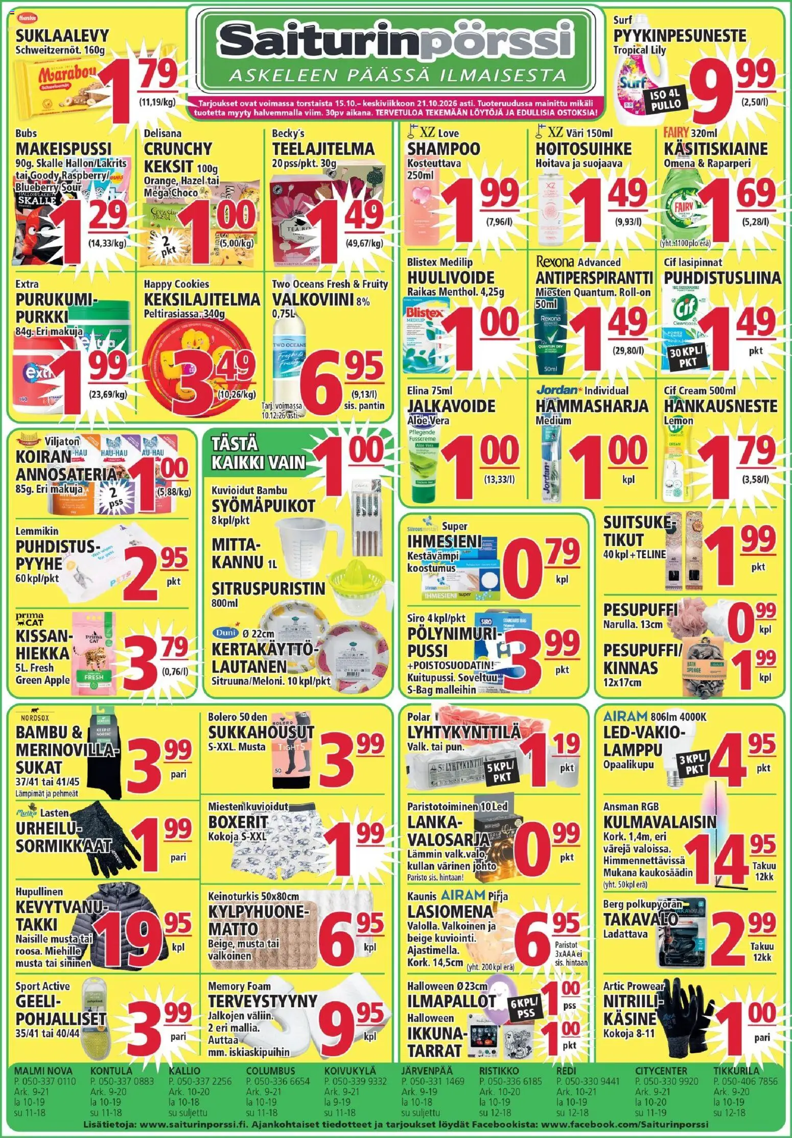Saiturinpörssi tarjoukset – voimassa 15/10/2026 alkaen | Sivu: 1 | Tuotteet: Shampoo, Matto, Sukkahousut, Sukat