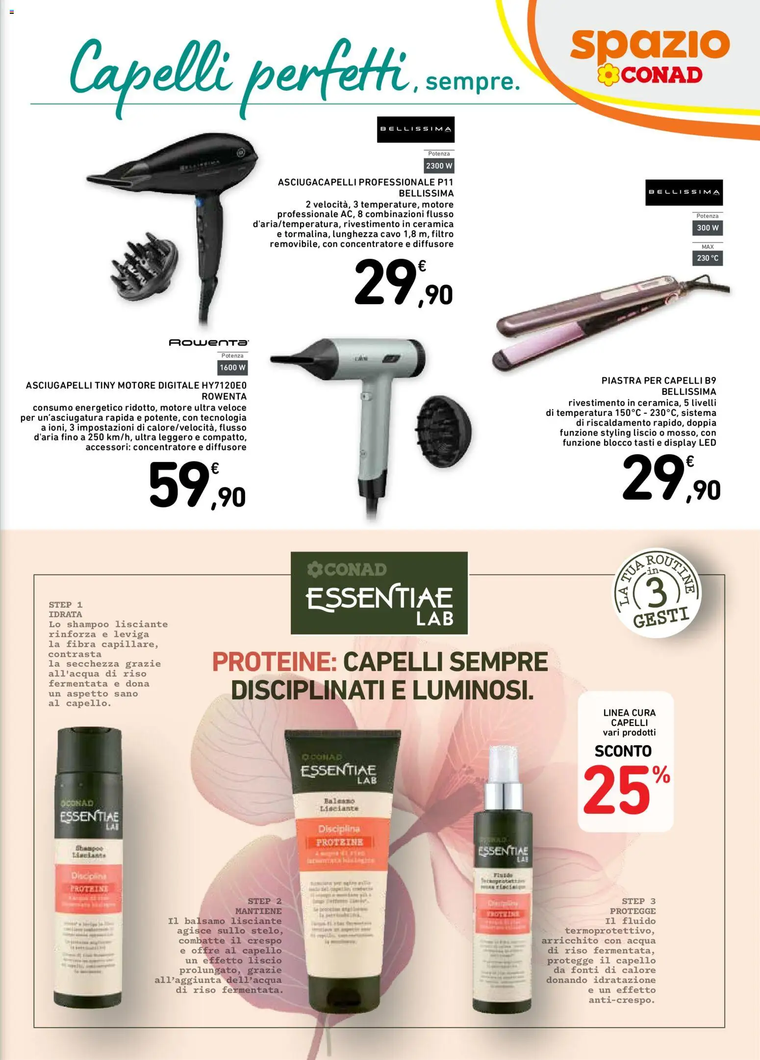Volantino Spazio Conad del 29.05.2026 | Pagina: 13 | Prodotti: Riso, Acqua, Asciugacapelli, Piastra per capelli