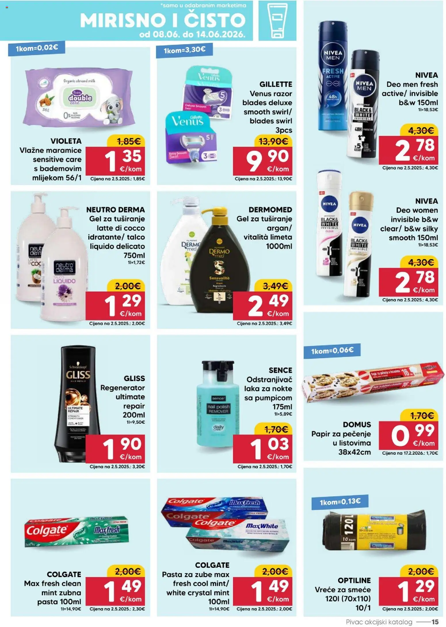 Pivac katalog | vrijedi od 08.06.2026 | Stranica: 15 | Proizvodi: Gel za tuširanje, Pasta za zube, Limeta, Violeta