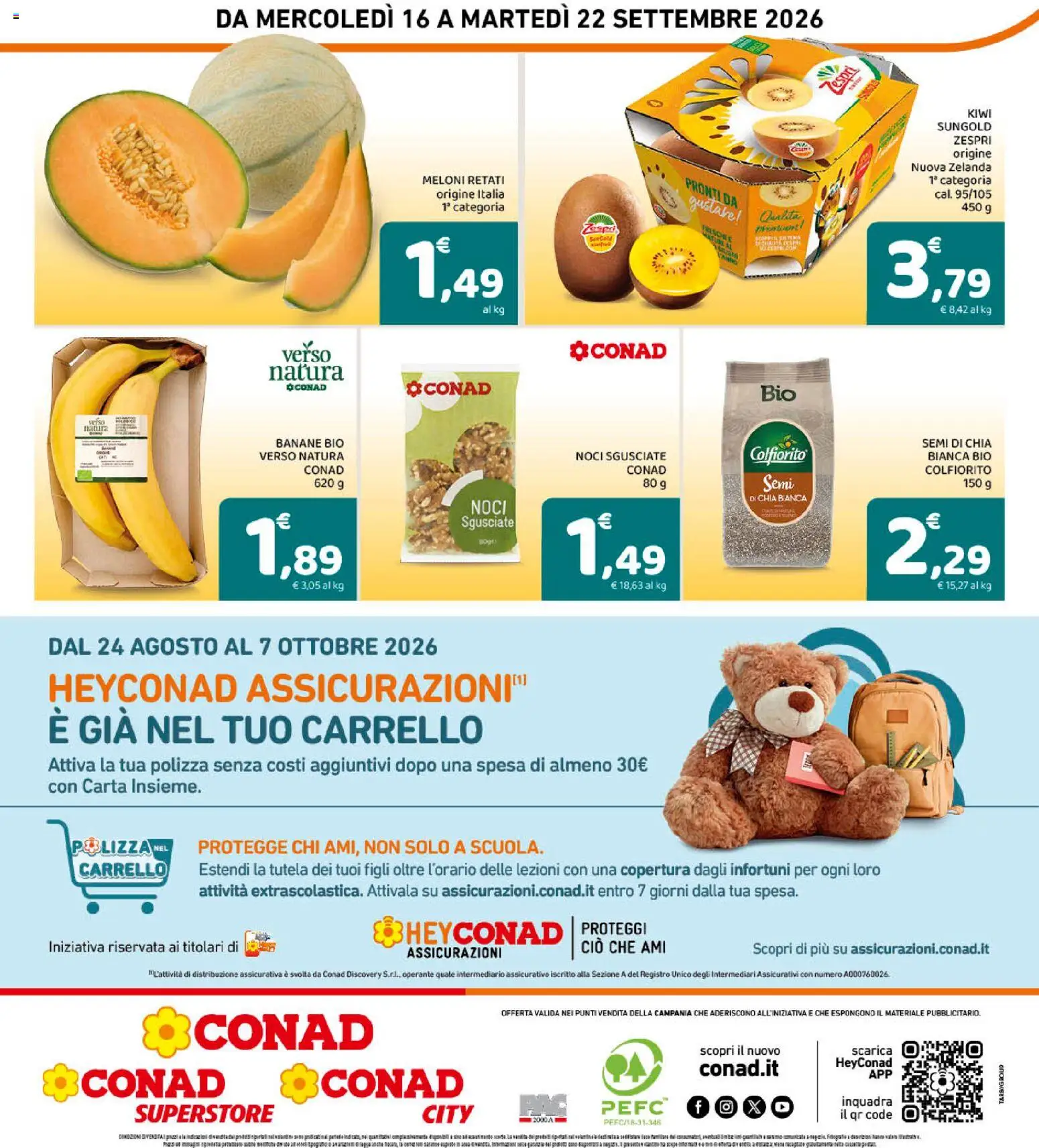 Volantino Conad del 16/09/2026 | Pagina: 8 | Prodotti: Banane, Kiwi, Noci, Carrello