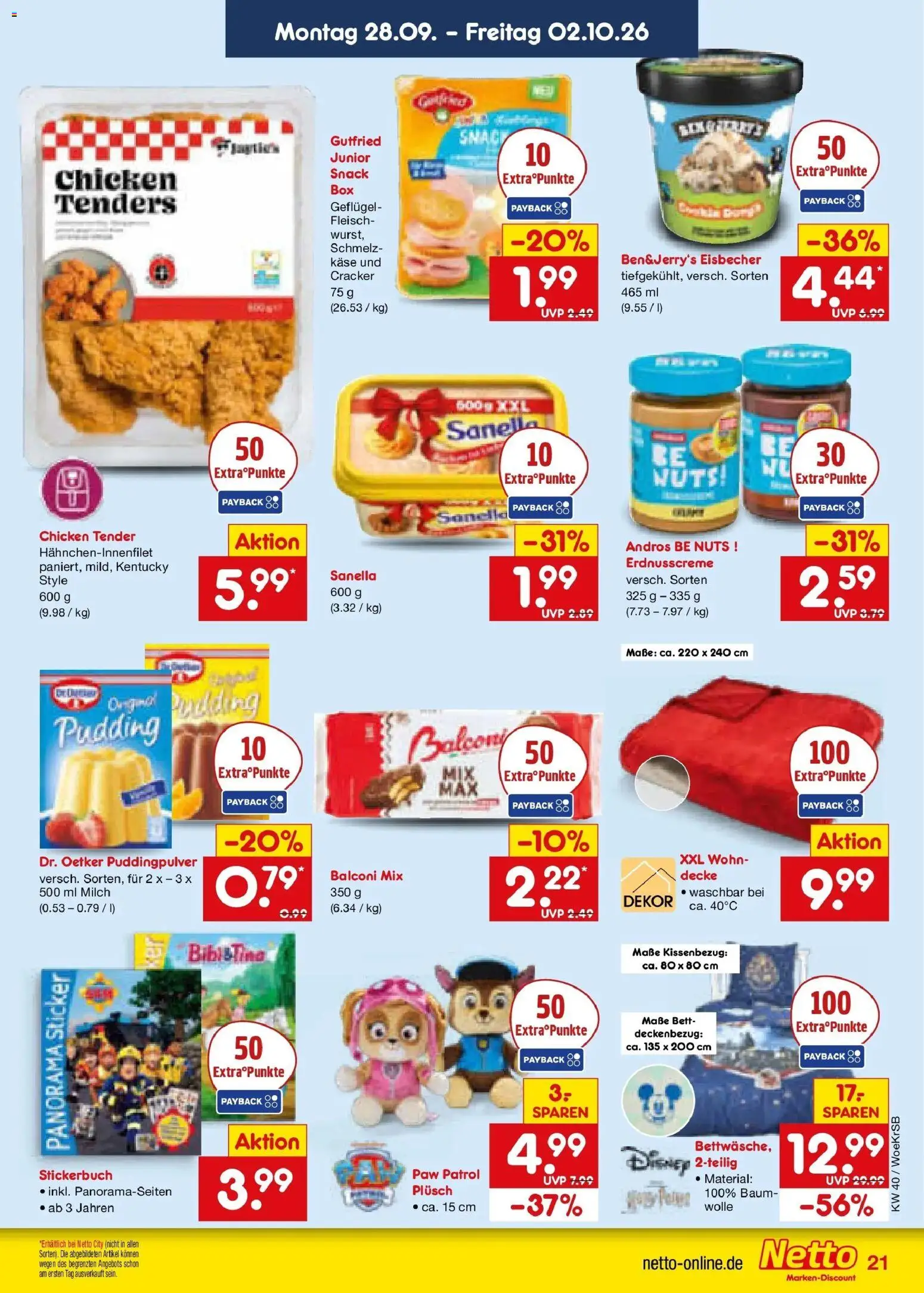 Netto Marken-Discount Prospekt Jüchen – gültig ab 28.09.2026 | Seite: 29 | Produkte: Decke, Milch, Pudding, Sanella