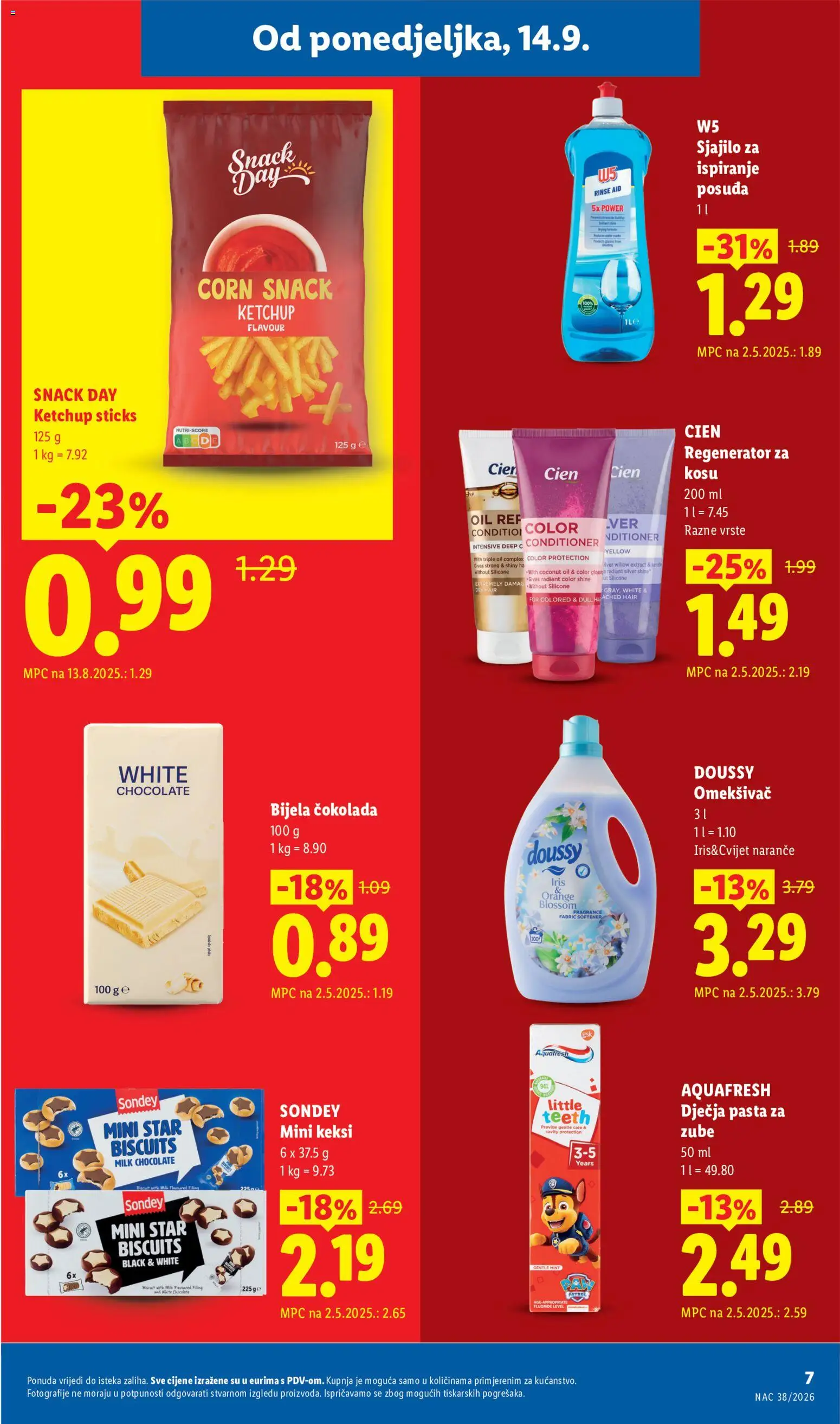 Lidl katalog | vrijedi od 28.09.2026 | Stranica: 7 | Proizvodi: Chips, Keksi, Pasta za zube, Naranče