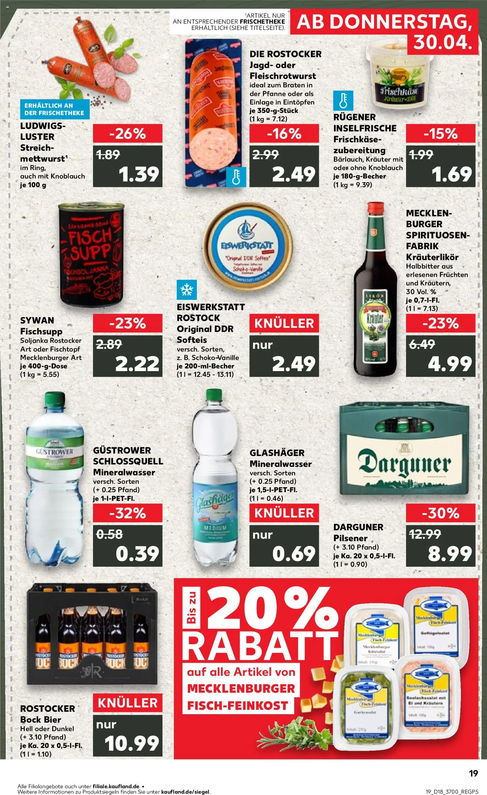 Kaufland Prospekt Rostock	 – gültig ab 30.04.2026 | Seite: 19 | Produkte: Bier, Burger, Fisch, Frischkase