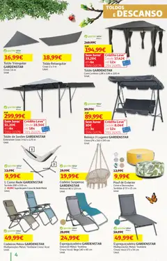 Pré-visualização Auchan - Vida no Exterior válido de 06.05.2026 | Página: 4 | Produtos: Baloiço, Cama, Espreguiçadeira, Cadeira