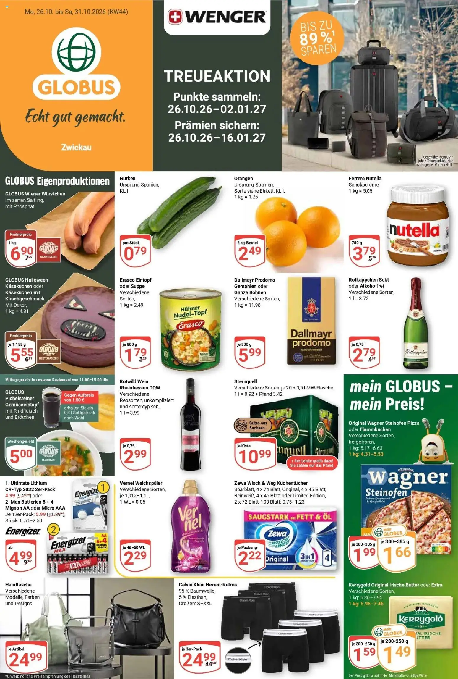 Globus Prospekt Zwickau (ab 26.10.2026) » Angebote online | Seite: 1 | Produkte: Zewa, Dallmayr, Uhr, Vernel